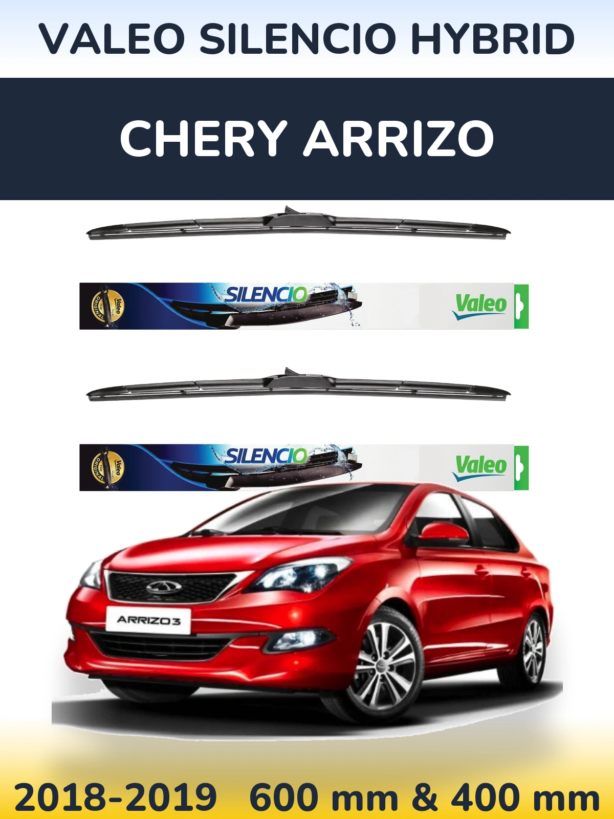Komplet przednich wycieraczek Valeo Silencio Hybrid 600 & 400 mm do Chery Arrizo 2018-2019