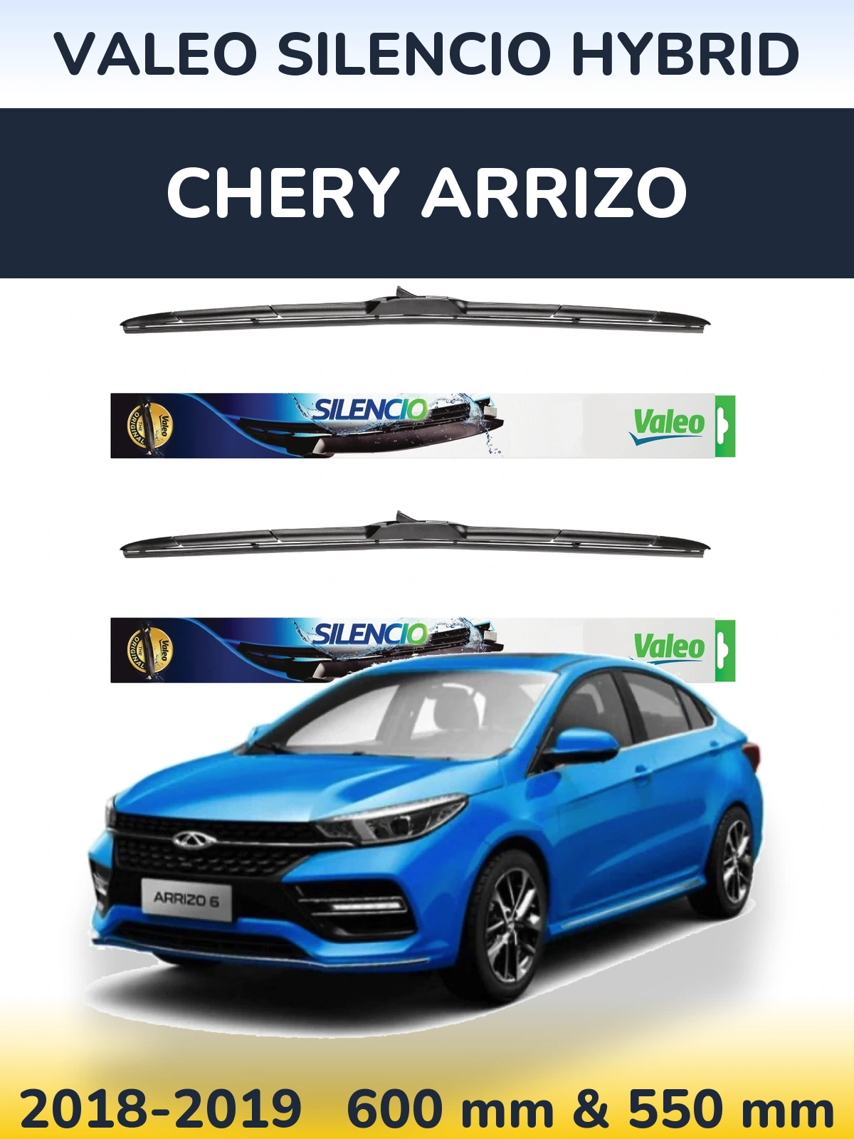 Komplet przednich wycieraczek Valeo Silencio Hybrid 600 & 550 mm do Chery Arrizo 2018-2019