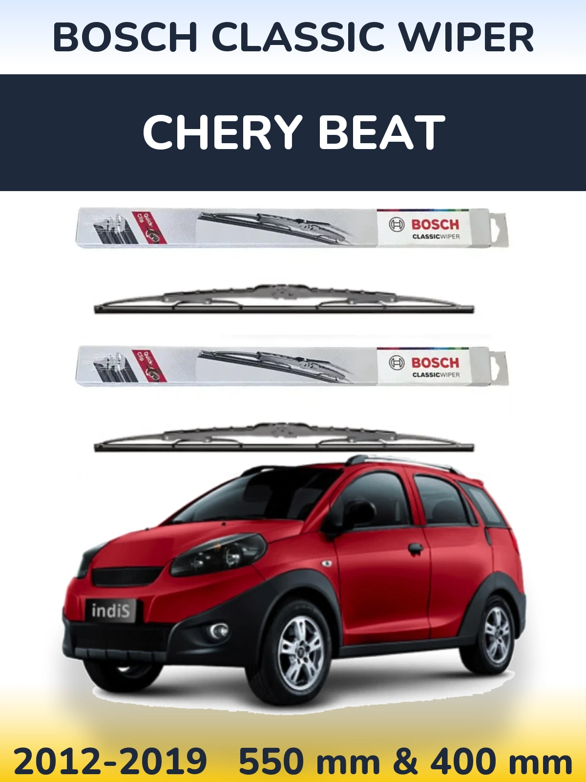 Front wiper blade set BOSCH Classic Wiper 550 & 400 mm for Chery Beat 2012-2019