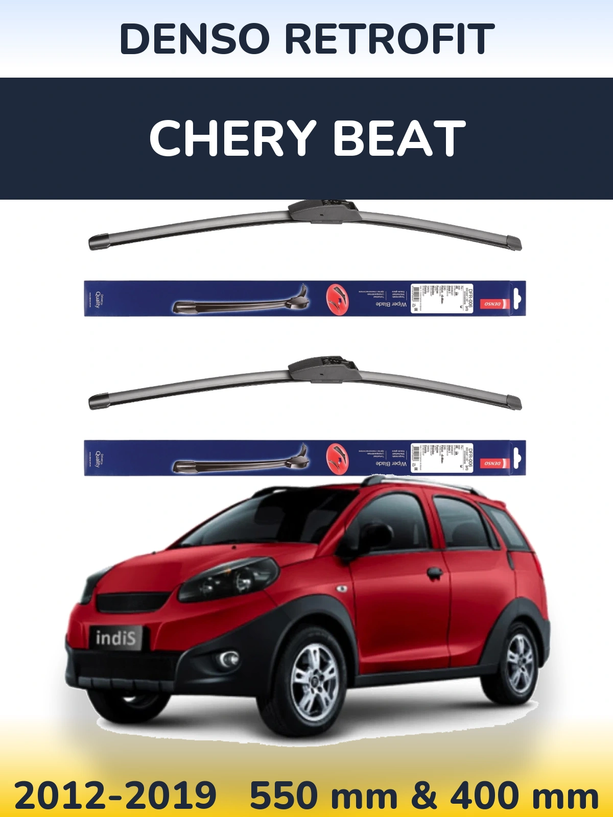 Комплект передних дворников Denso Retrofit 550 & 400 мм для Chery Beat 2012-2019