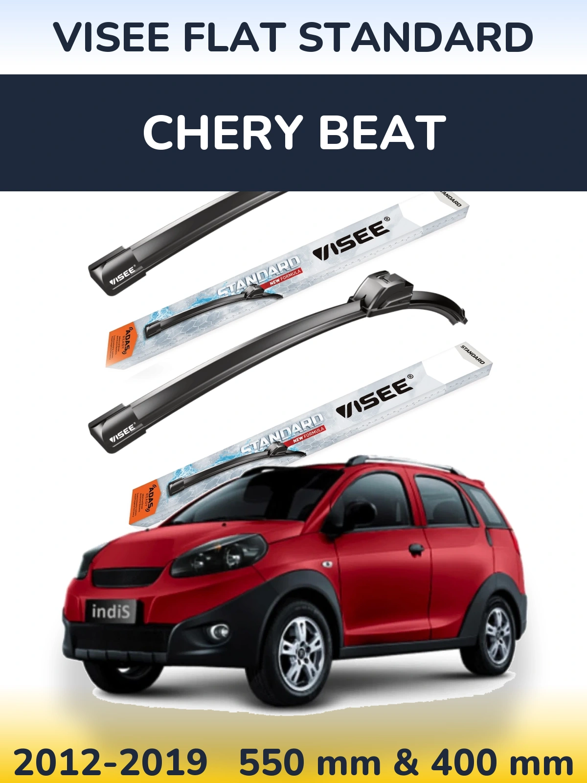 Front wiper blade set VISEE FLAT STANDARD 550 & 400 mm for Chery Beat 2012-2019
