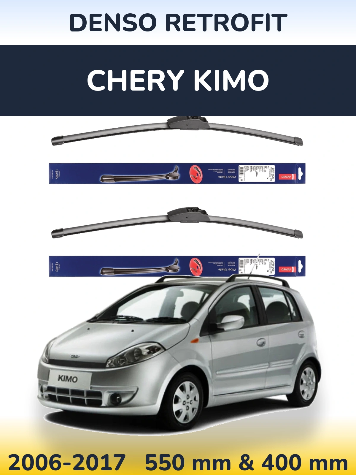 Комплект передних дворников Denso Retrofit 550 & 400 мм для Chery Kimo 2006-2017