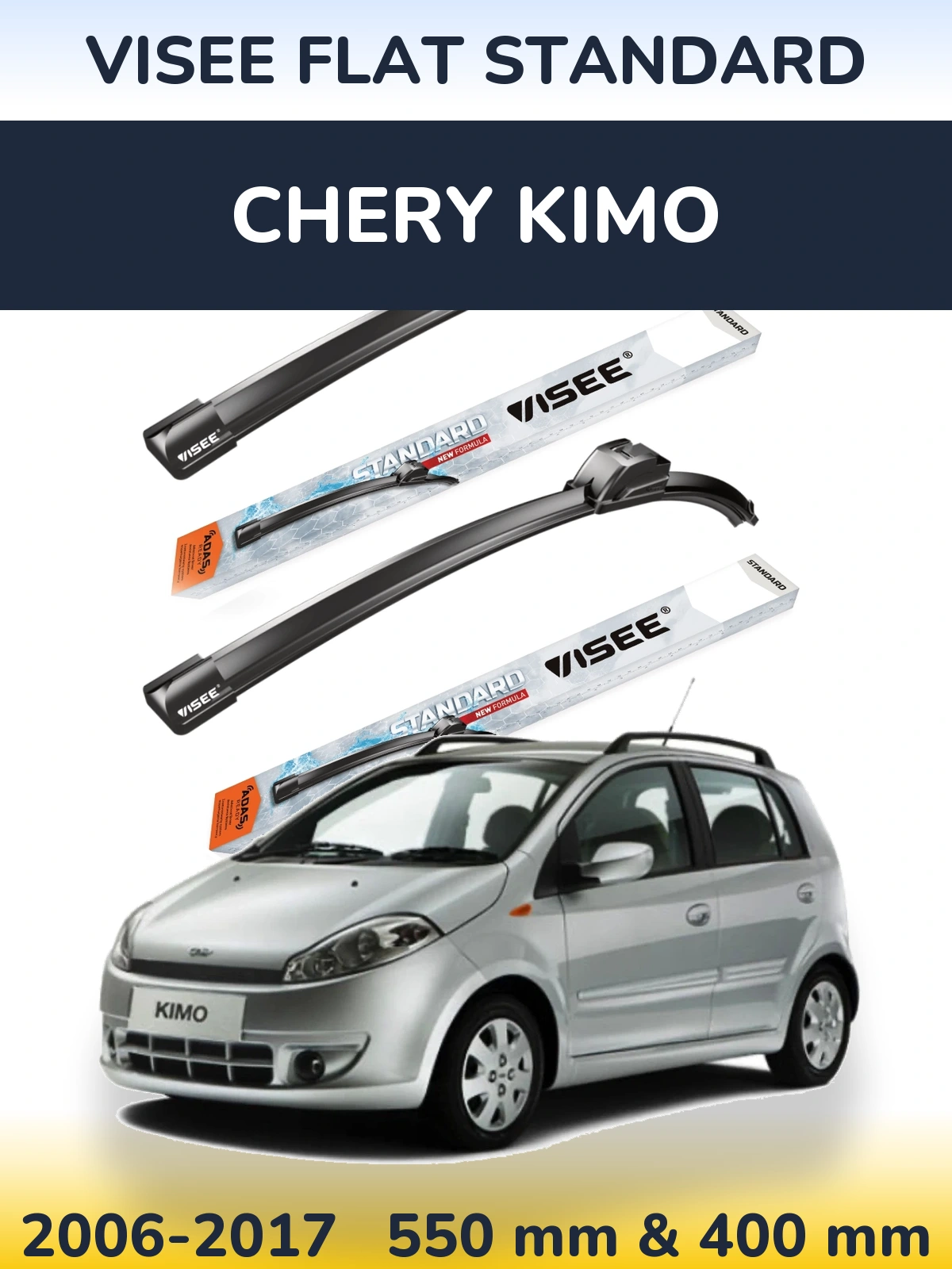 Komplet przednich wycieraczek VISEE FLAT STANDARD 550 & 400 mm do Chery Kimo 2006-2017