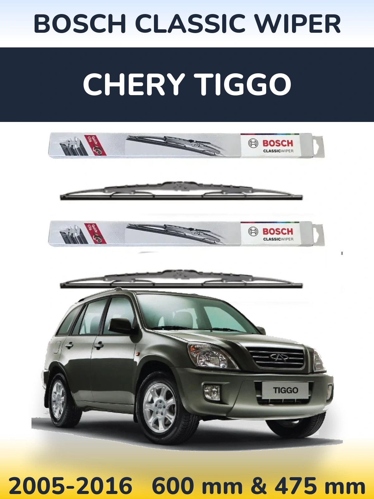 Komplet przednich wycieraczek BOSCH Classic Wiper 600 & 475 mm do Chery Tiggo 2005-2016