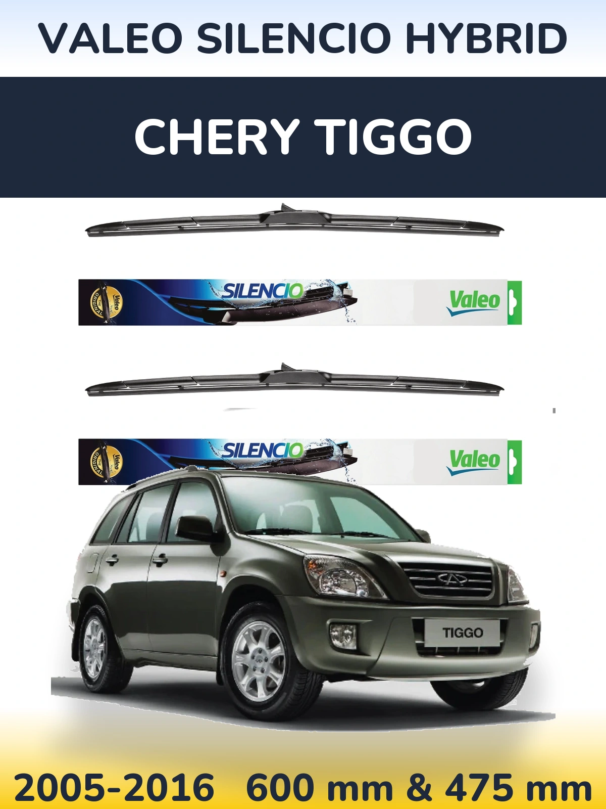 Komplet przednich wycieraczek Valeo Silencio Hybrid 600 & 475 mm do Chery Tiggo 2005-2016