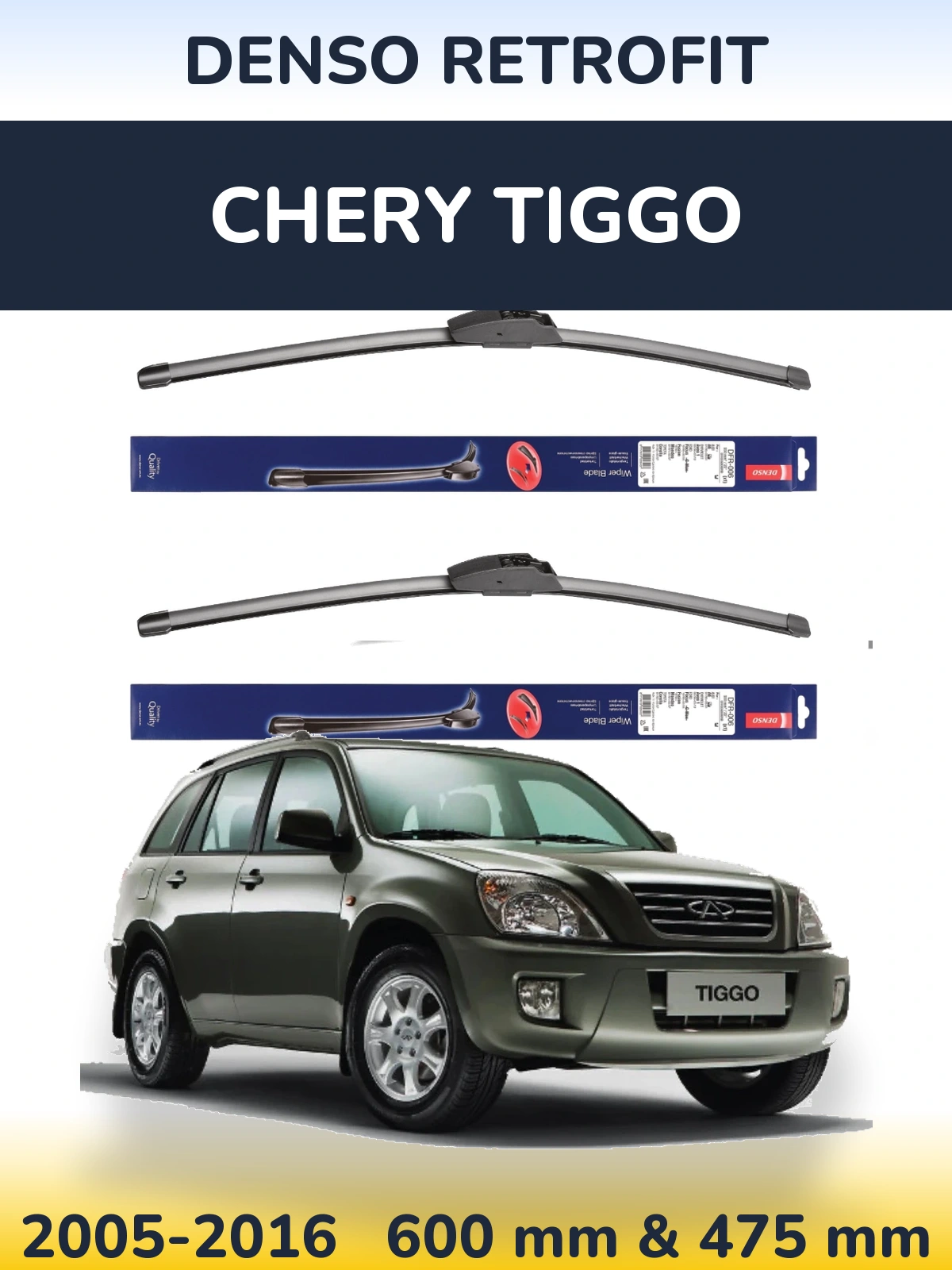 Komplet przednich wycieraczek Denso Retrofit 600 & 475 mm do Chery Tiggo 2005-2016