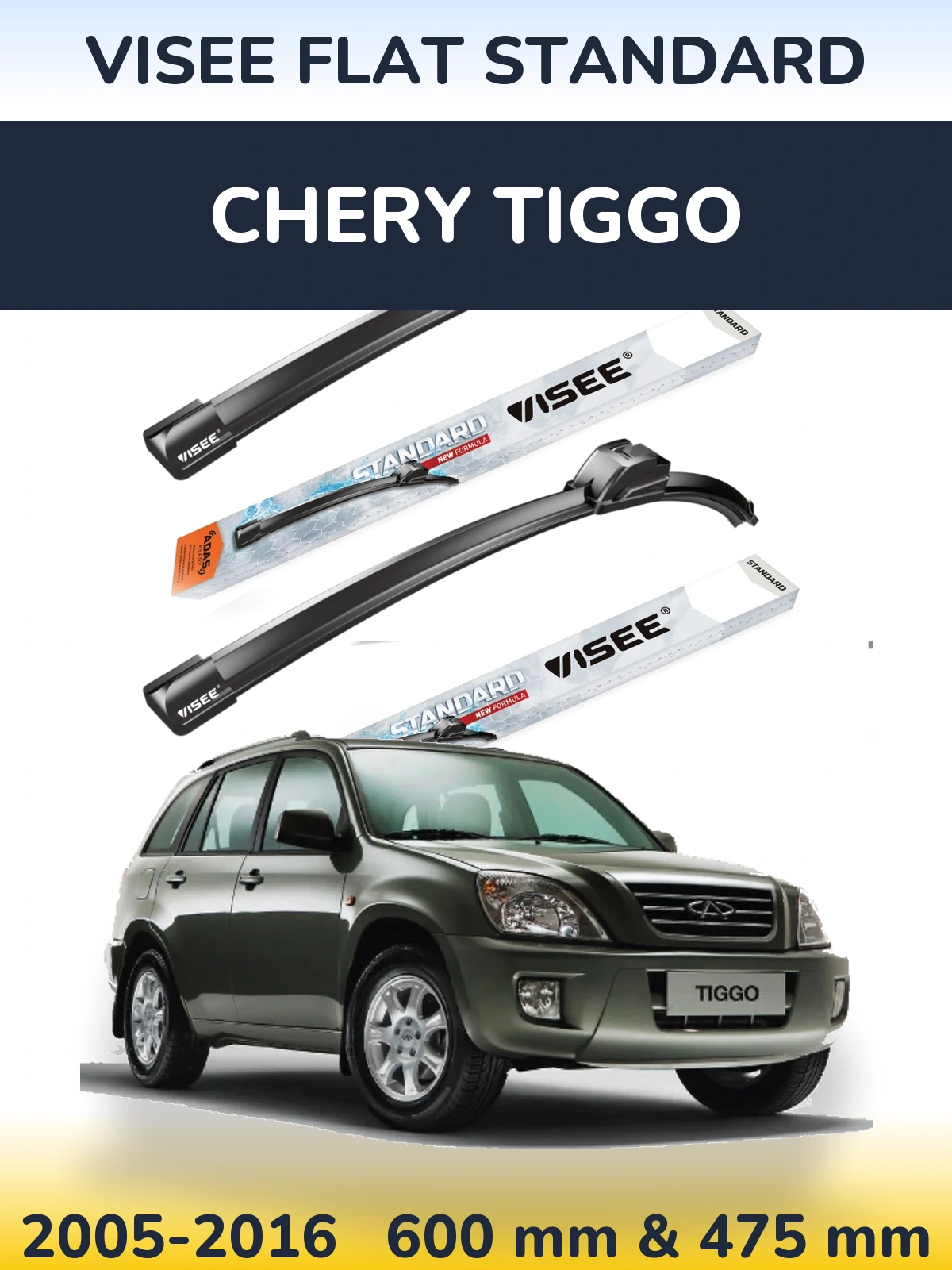 Komplet przednich wycieraczek VISEE FLAT STANDARD 600 & 475 mm do Chery Tiggo 2005-2016