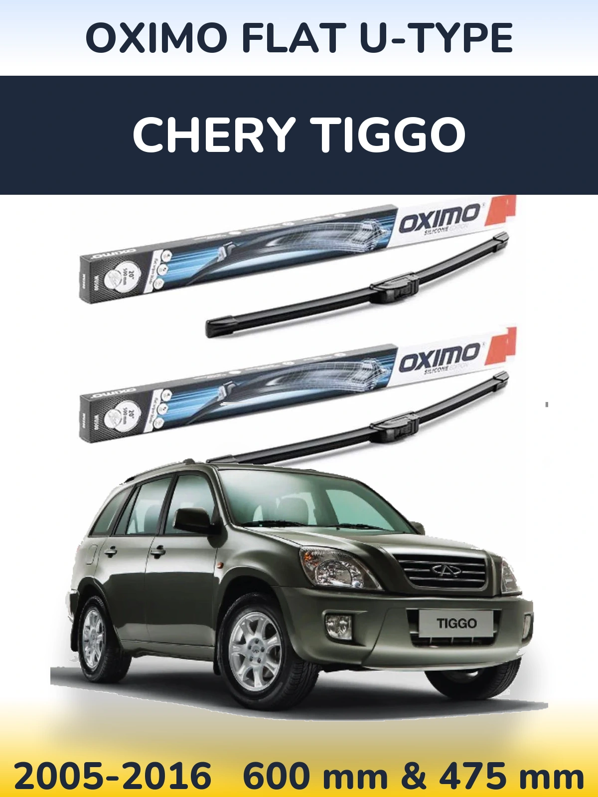 Komplet przednich wycieraczek Oximo Flat U-type 600 & 475 mm do Chery Tiggo 2005-2016