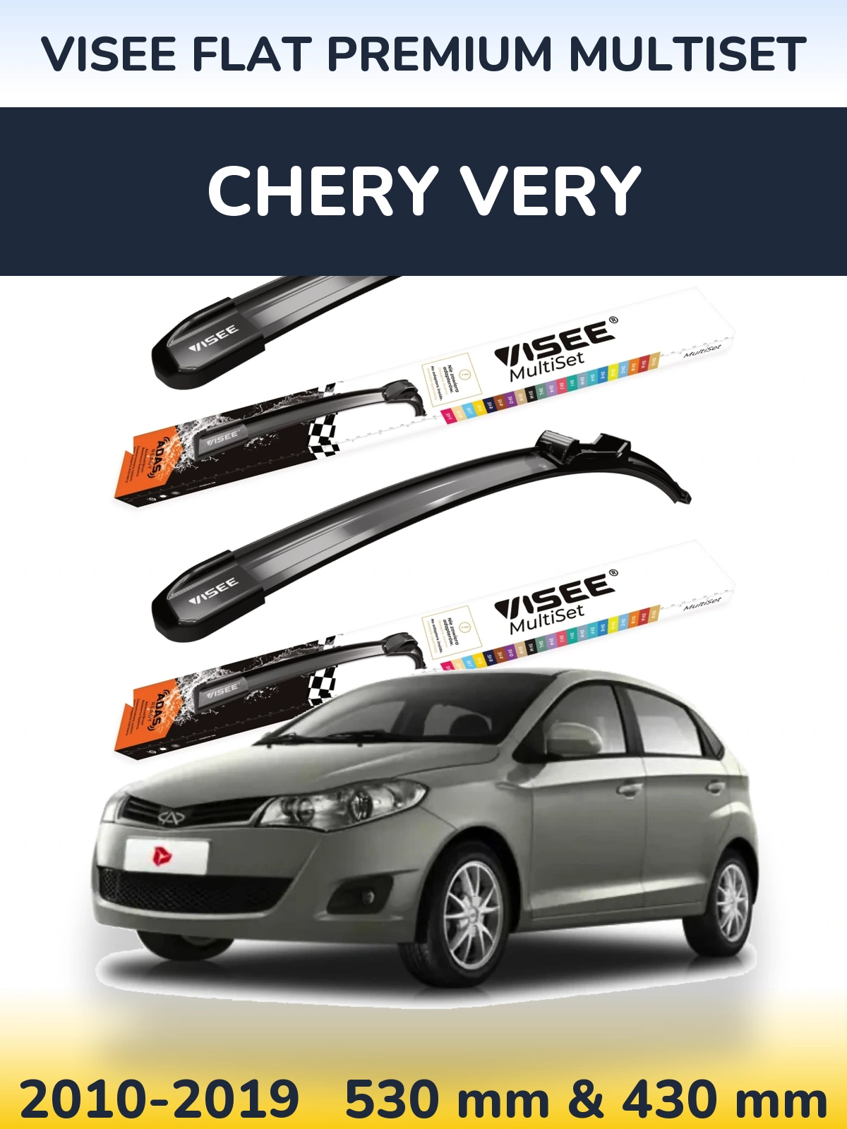 Komplet przednich wycieraczek VISEE FLAT PREMIUM MultiSet 530 & 430 mm do Chery Very 2010-2019
