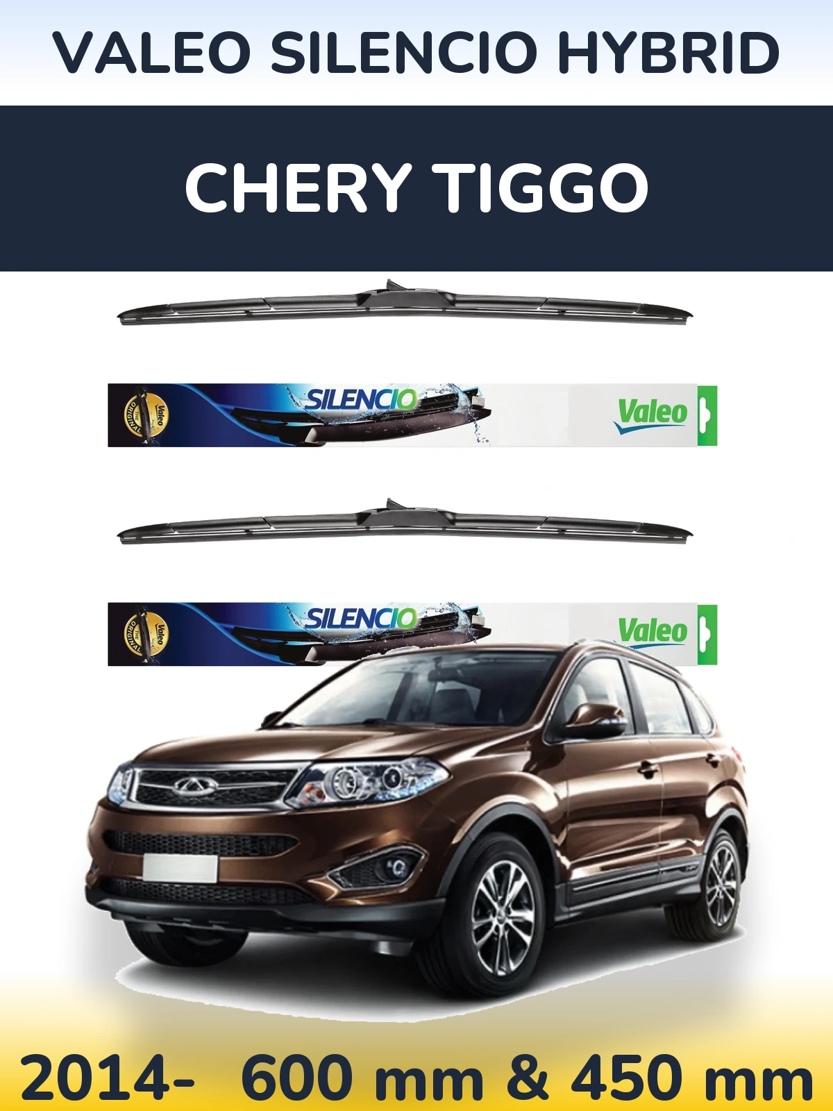 Komplet przednich wycieraczek Valeo Silencio Hybrid 600 & 450 mm do Chery Tiggo 2014-2026