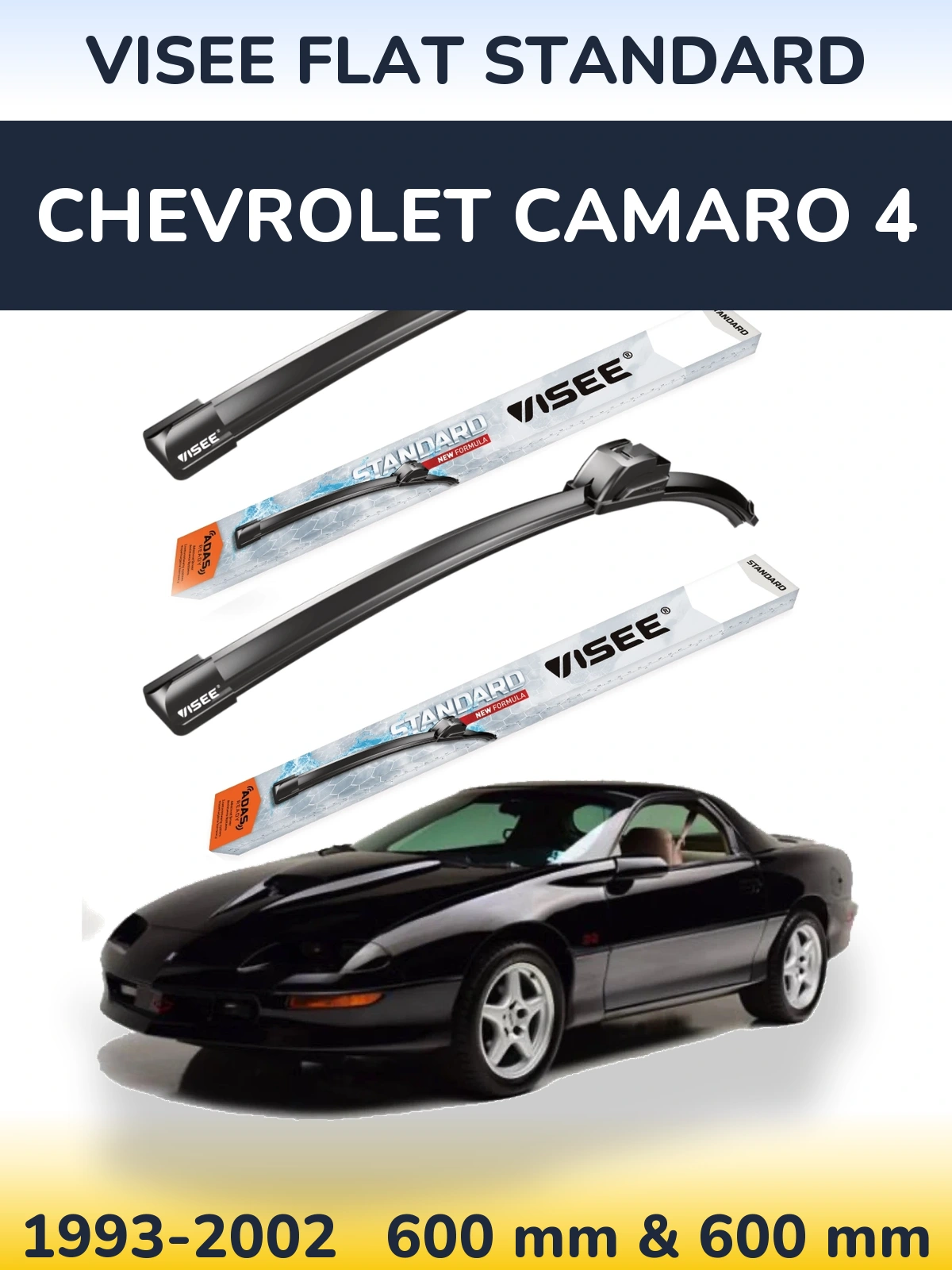 Комплект передних дворников VISEE FLAT STANDARD 600 & 600 мм для Chevrolet Camaro 4 1993-2002