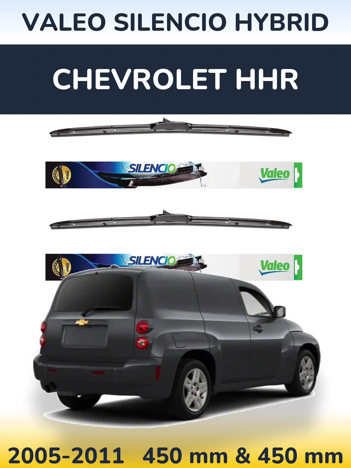 Komplet przednich wycieraczek Valeo Silencio Hybrid 450 & 450 mm do Chevrolet HHR 2005-2011
