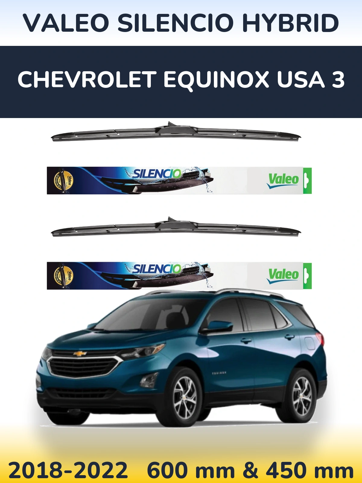 Комплект передних дворников Valeo Silencio Hybrid 600 & 450 мм для Chevrolet Equinox USA 3 2018-2022