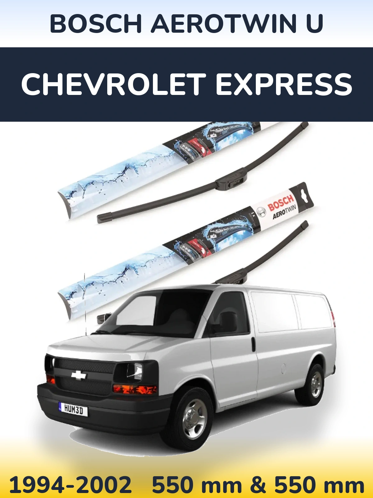 Komplet przednich wycieraczek BOSCH AeroTwin U 550 & 550 mm do Chevrolet Express 1994-2002