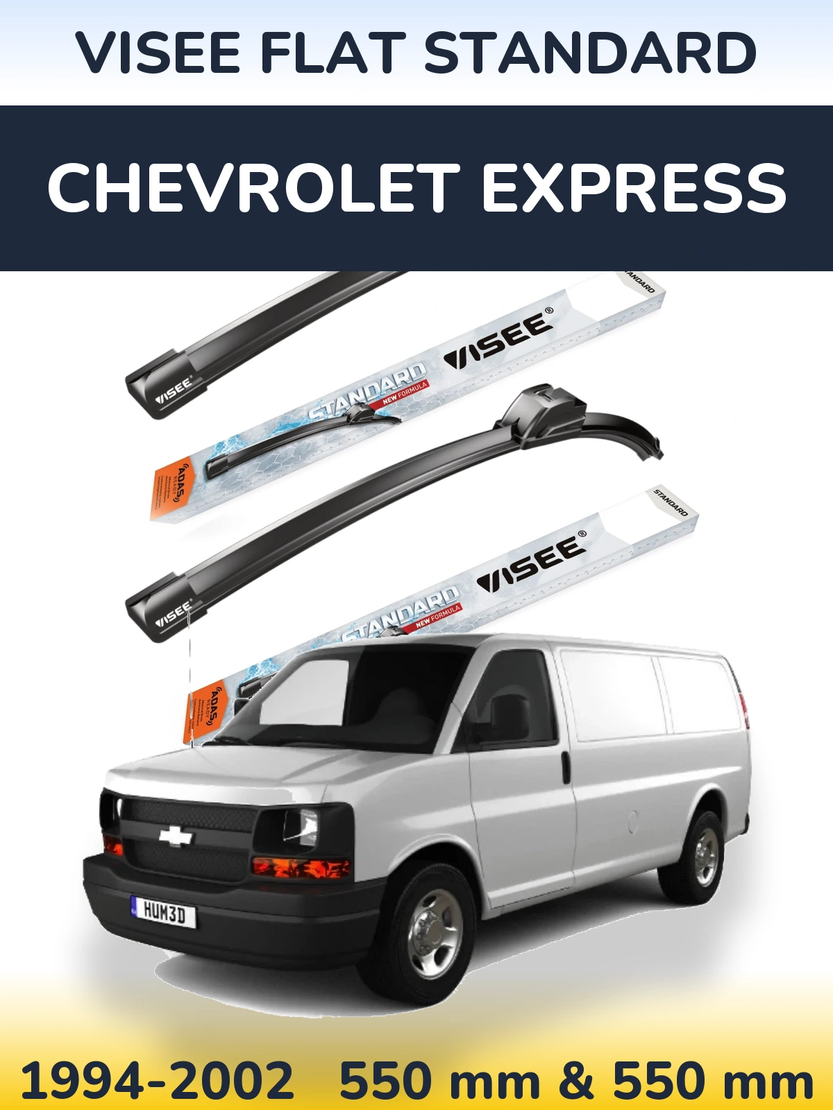 Komplet przednich wycieraczek VISEE FLAT STANDARD 550 & 550 mm do Chevrolet Express 1994-2002
