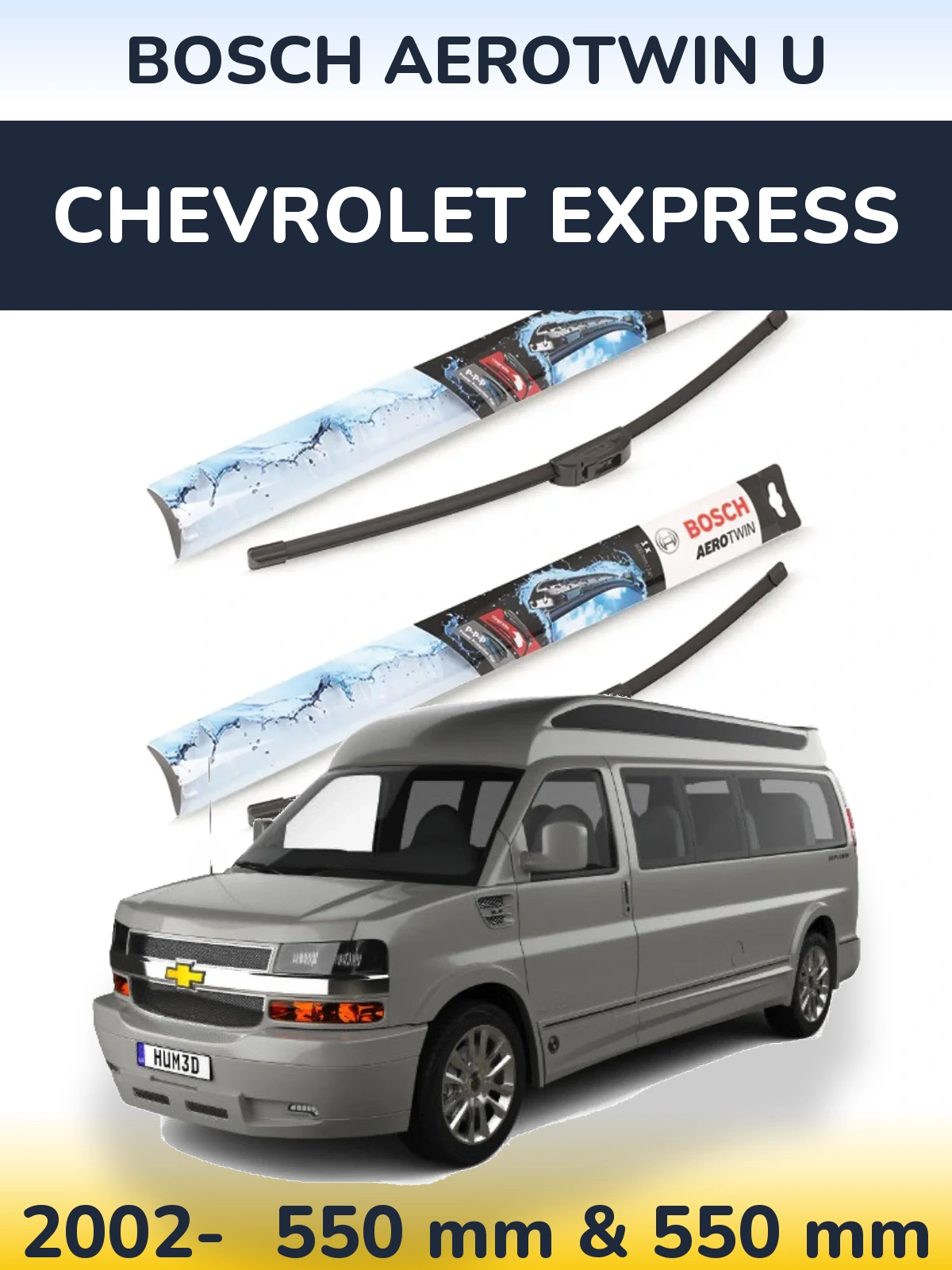Комплект передних дворников BOSCH AeroTwin U 550 & 550 мм для Chevrolet Express 2002-2026