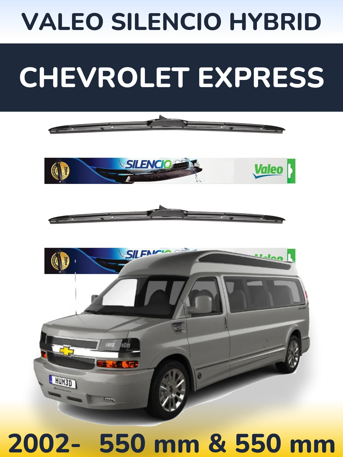 Komplet przednich wycieraczek Valeo Silencio Hybrid 550 & 550 mm do Chevrolet Express 2002-2026