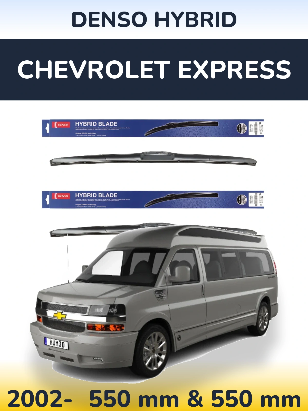 Комплект передних дворников Denso Hybrid 550 & 550 мм для Chevrolet Express 2002-2026