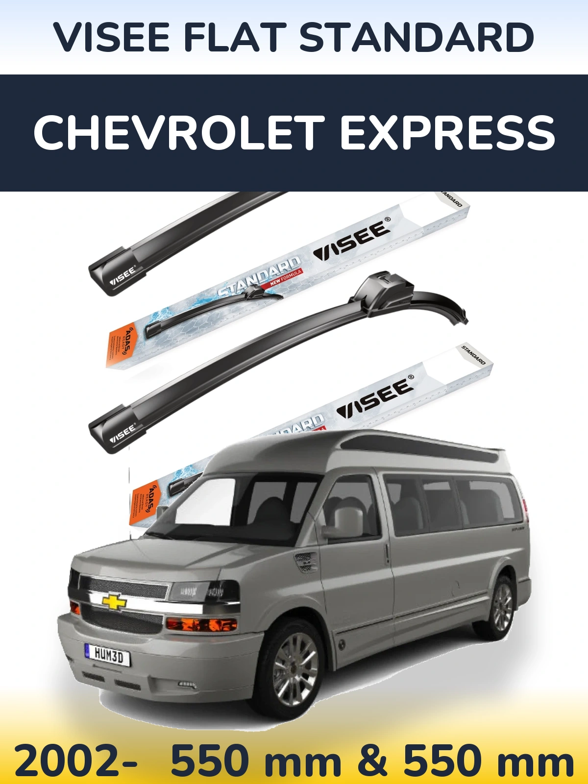 Komplet przednich wycieraczek VISEE FLAT STANDARD 550 & 550 mm do Chevrolet Express 2002-2026