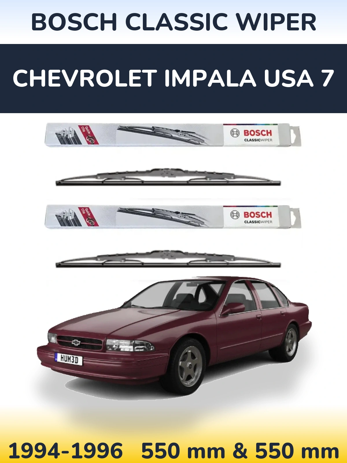 Front wiper blade set BOSCH Classic Wiper 550 & 550 mm for Chevrolet Impala USA 7 1994-1996