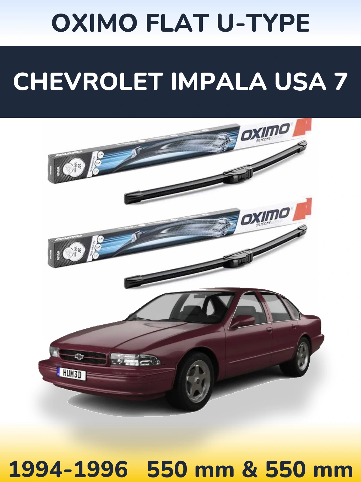 Komplet przednich wycieraczek Oximo Flat U-type 550 & 550 mm do Chevrolet Impala USA 7 1994-1996