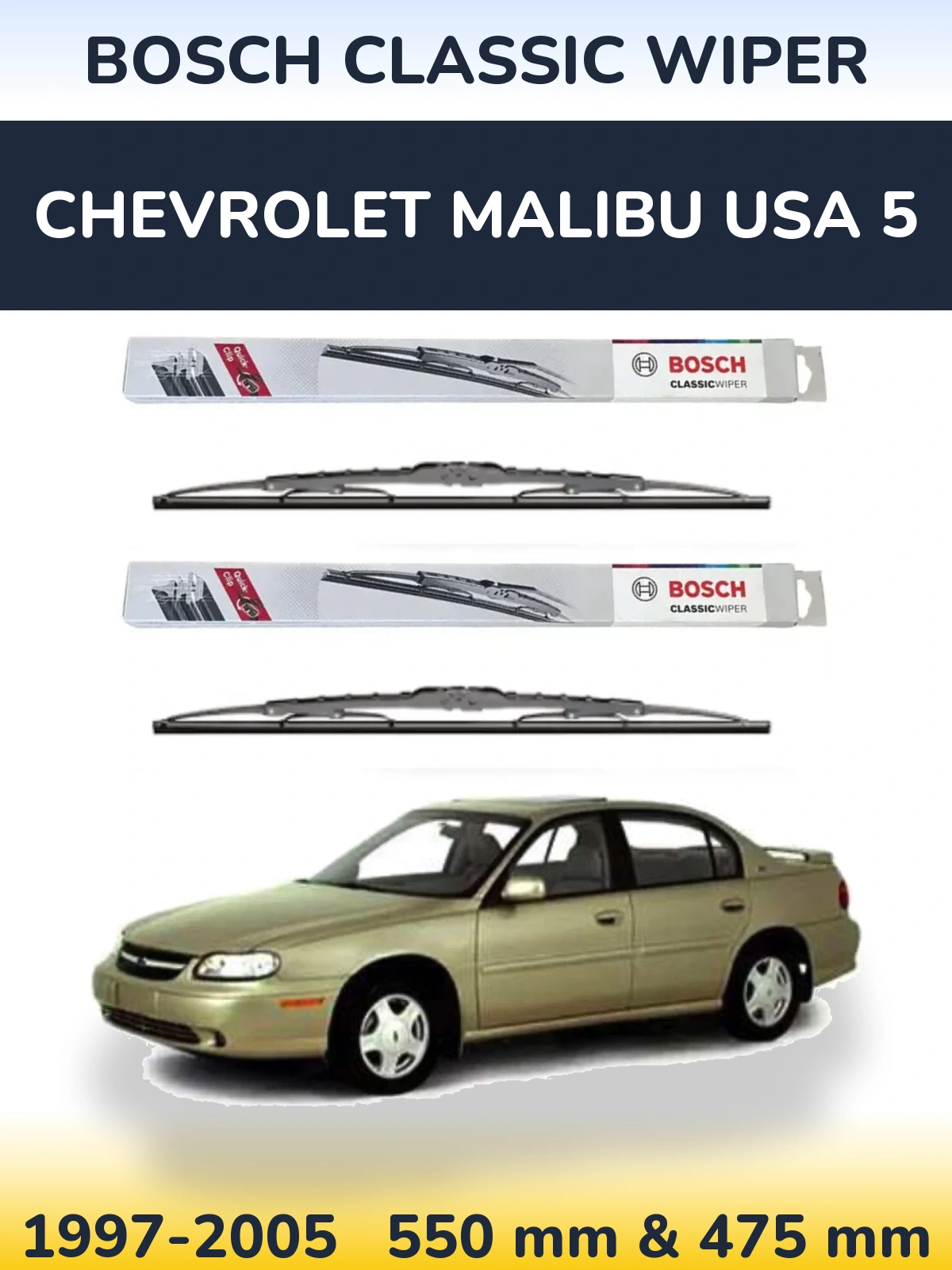 Komplet przednich wycieraczek BOSCH Classic Wiper 550 & 475 mm do Chevrolet Malibu USA 5 1997-2005