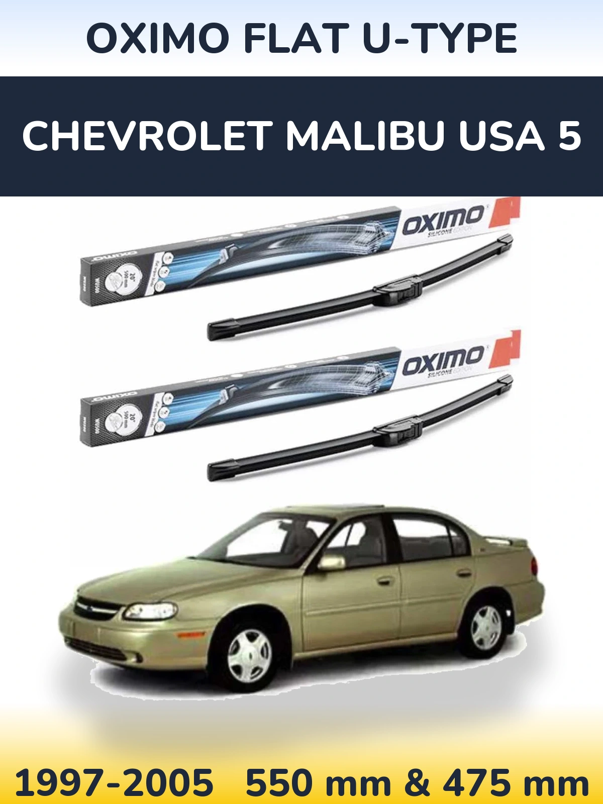 Komplet przednich wycieraczek Oximo Flat U-type 550 & 475 mm do Chevrolet Malibu USA 5 1997-2005