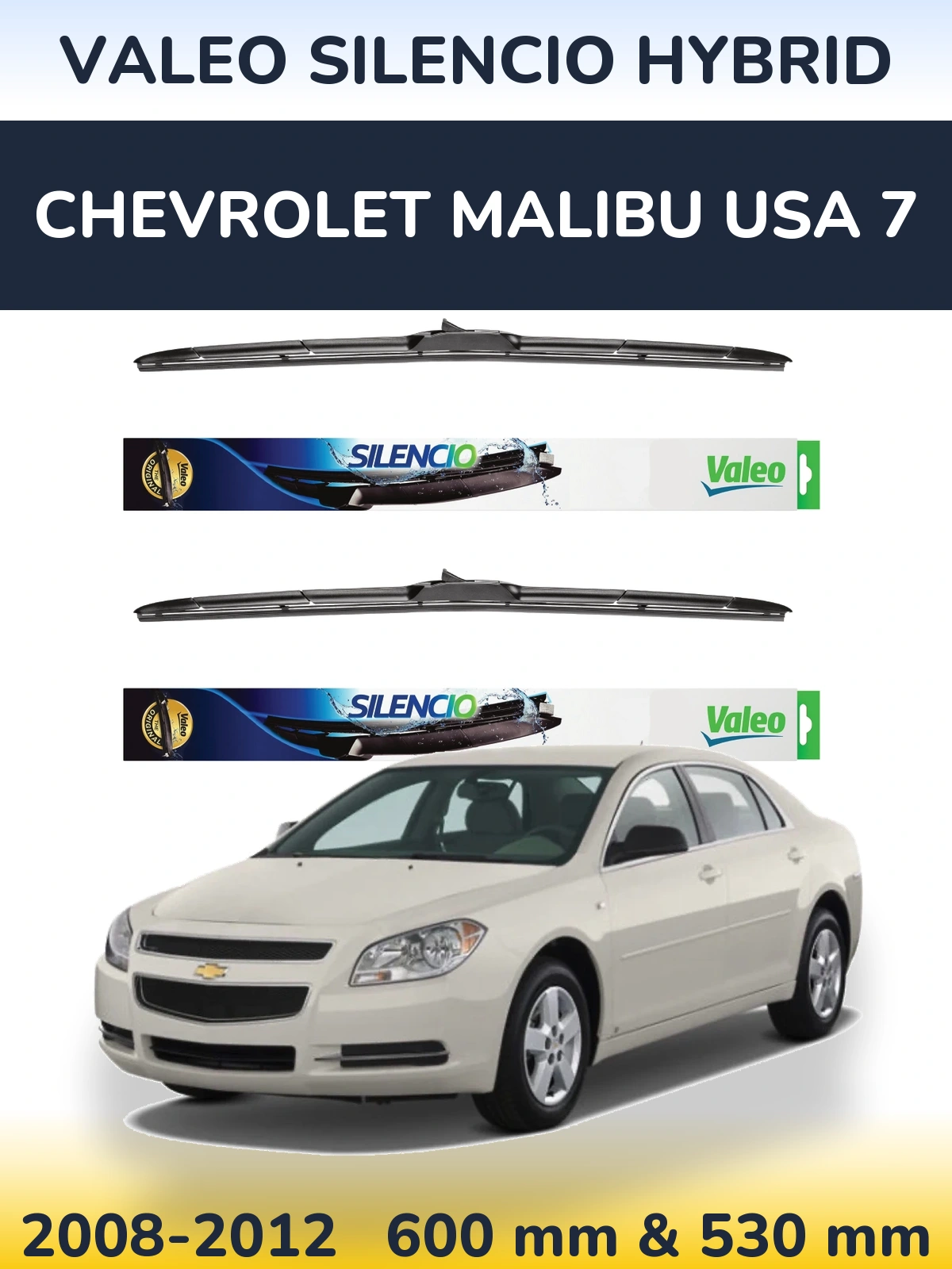 Комплект передних дворников Valeo Silencio Hybrid 600 & 530 мм для Chevrolet Malibu USA 7 2008-2012