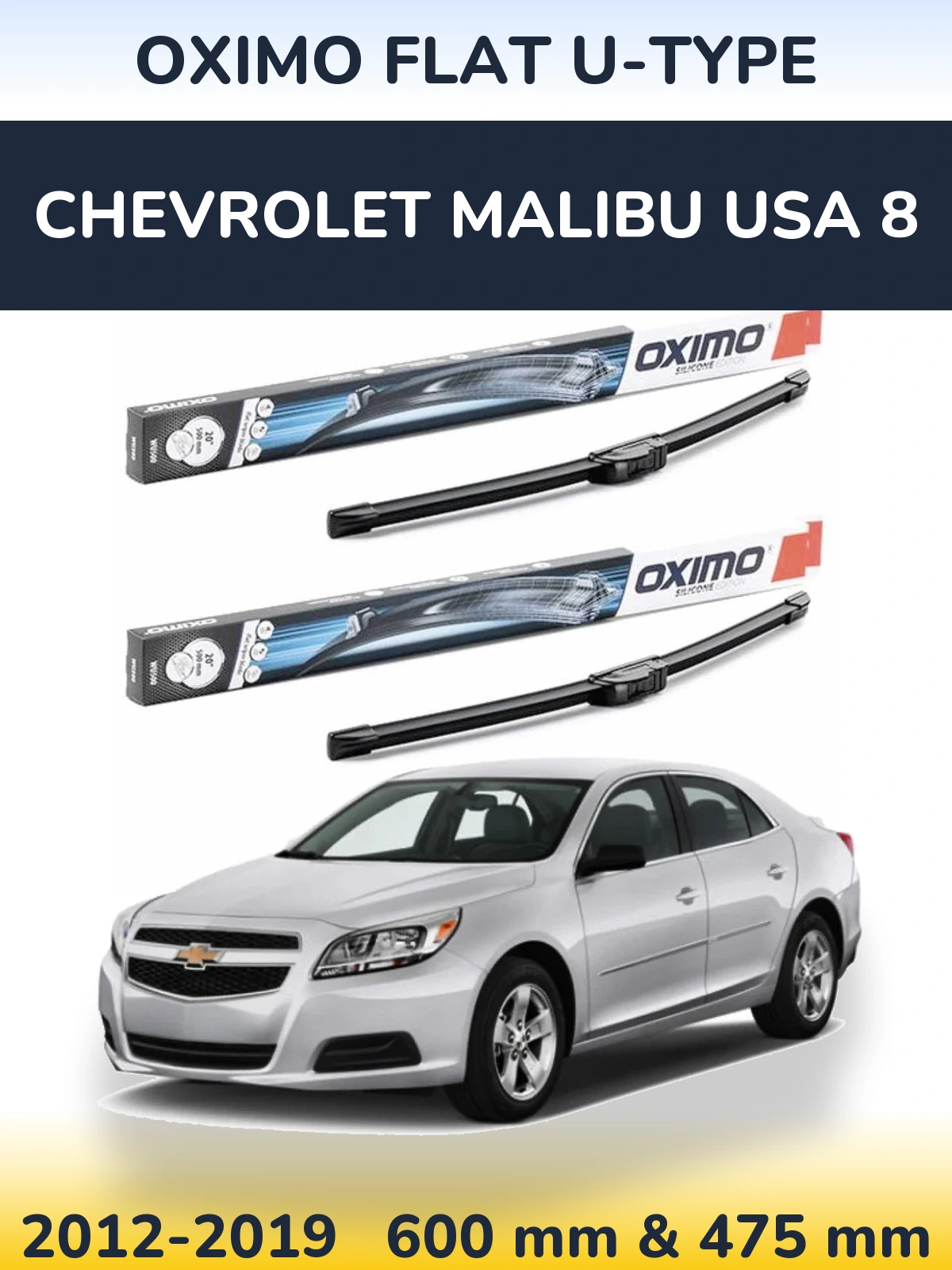 Комплект передних дворников Oximo Flat U-type 600 & 475 мм для Chevrolet Malibu USA 8 2012-2019
