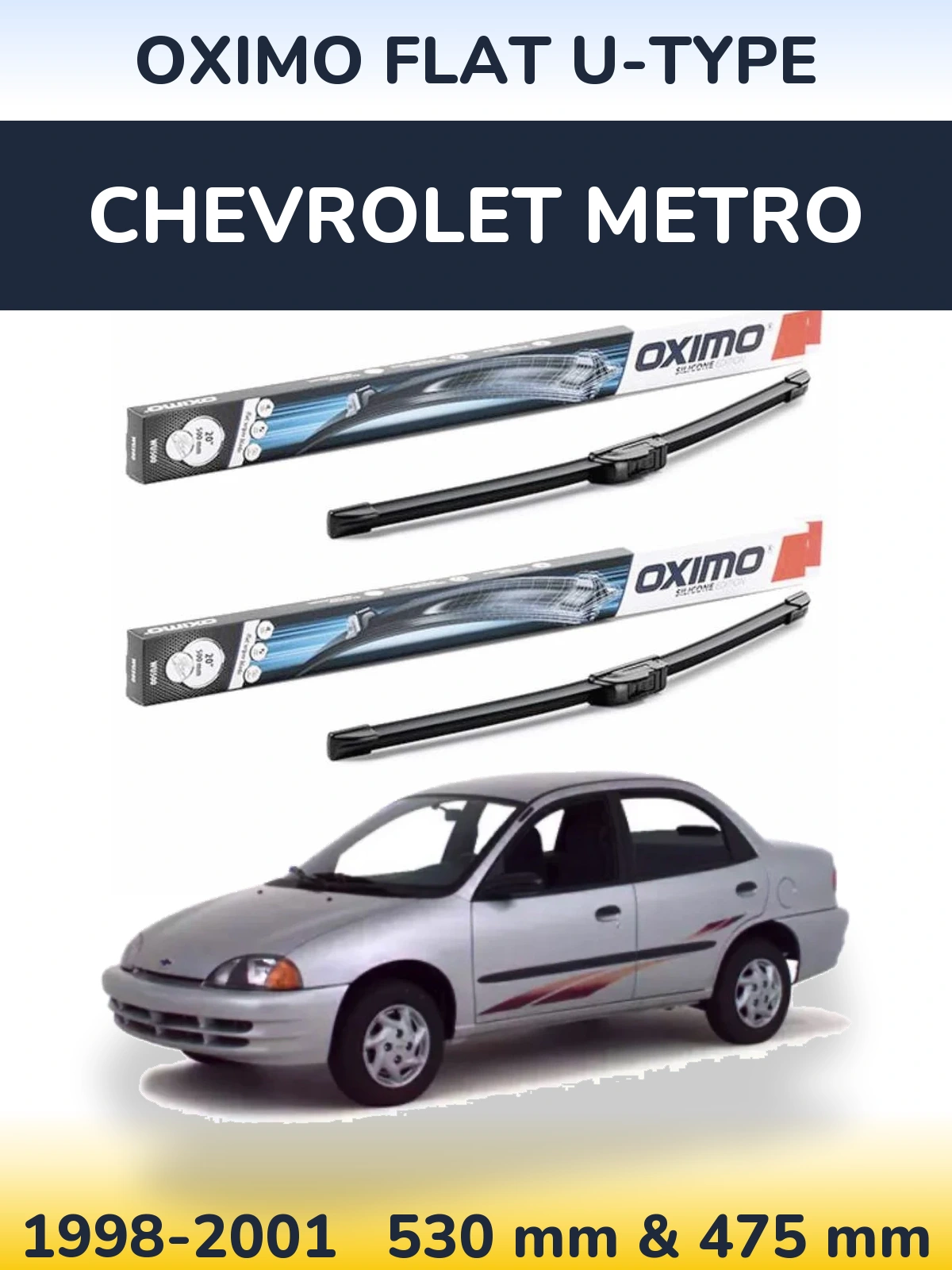 Комплект передних дворников Oximo Flat U-type 530 & 475 мм для Chevrolet Metro 1998-2001