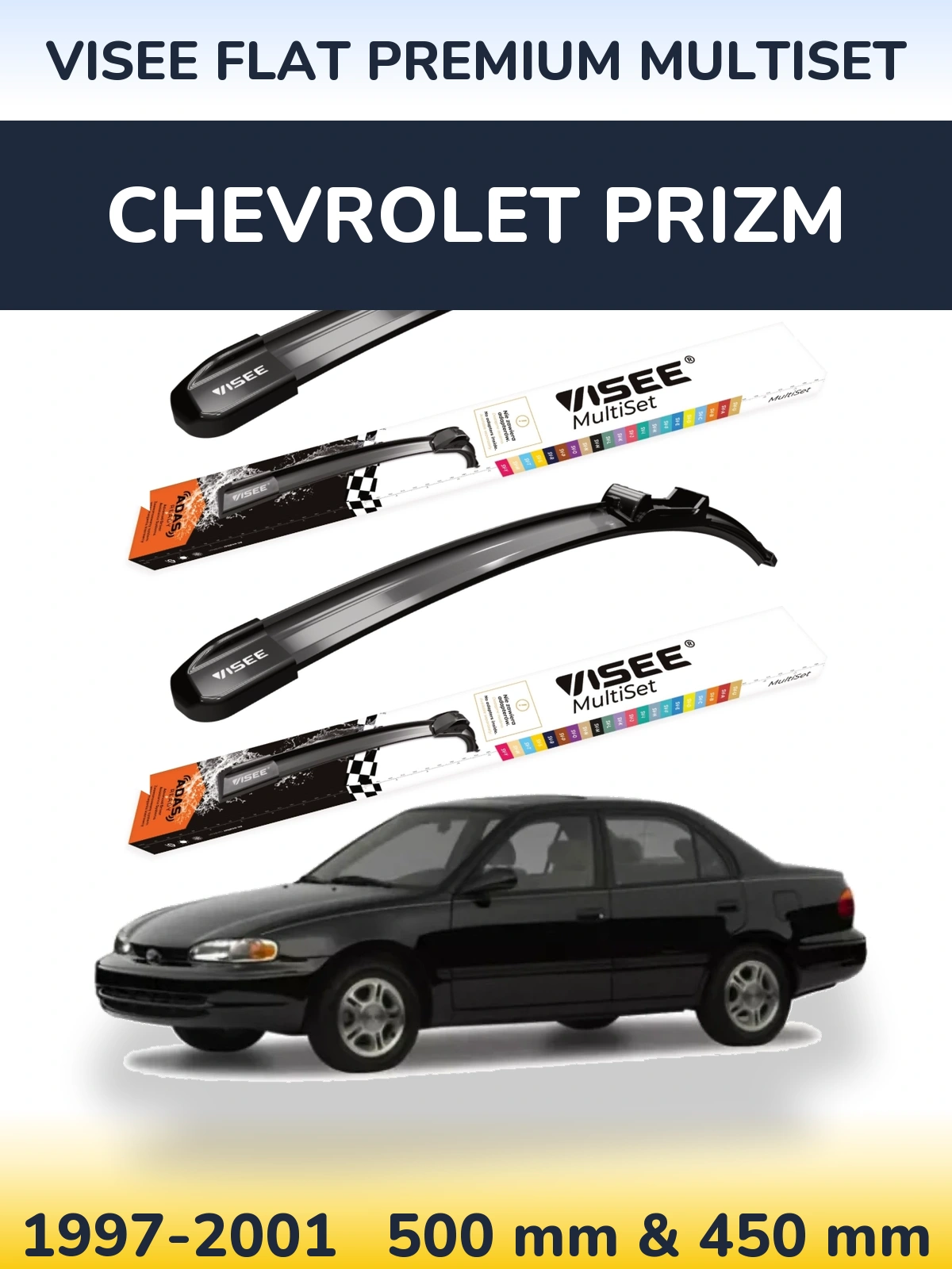 Front wiper blade set VISEE FLAT PREMIUM MultiSet 500 & 450 mm for Chevrolet Prizm 1997-2001