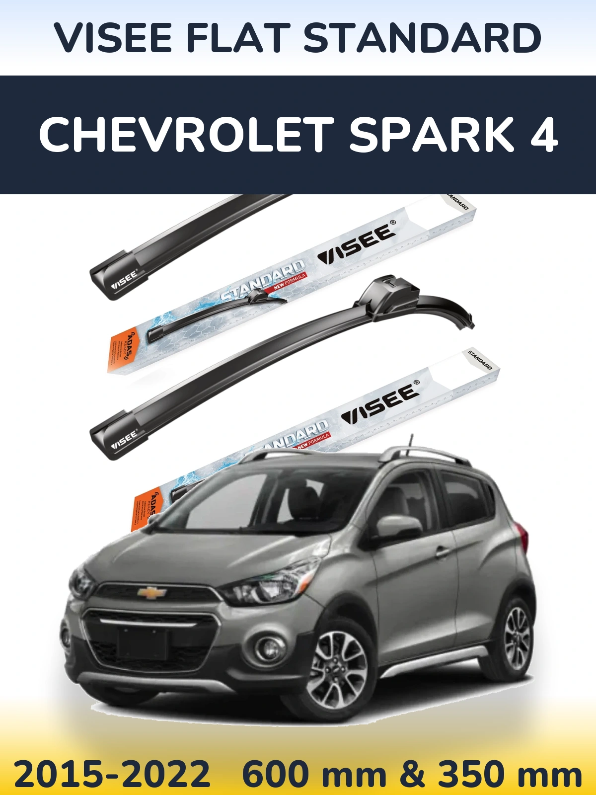 Комплект передних дворников VISEE FLAT STANDARD 600 & 350 мм для Chevrolet Spark 4 2015-2022