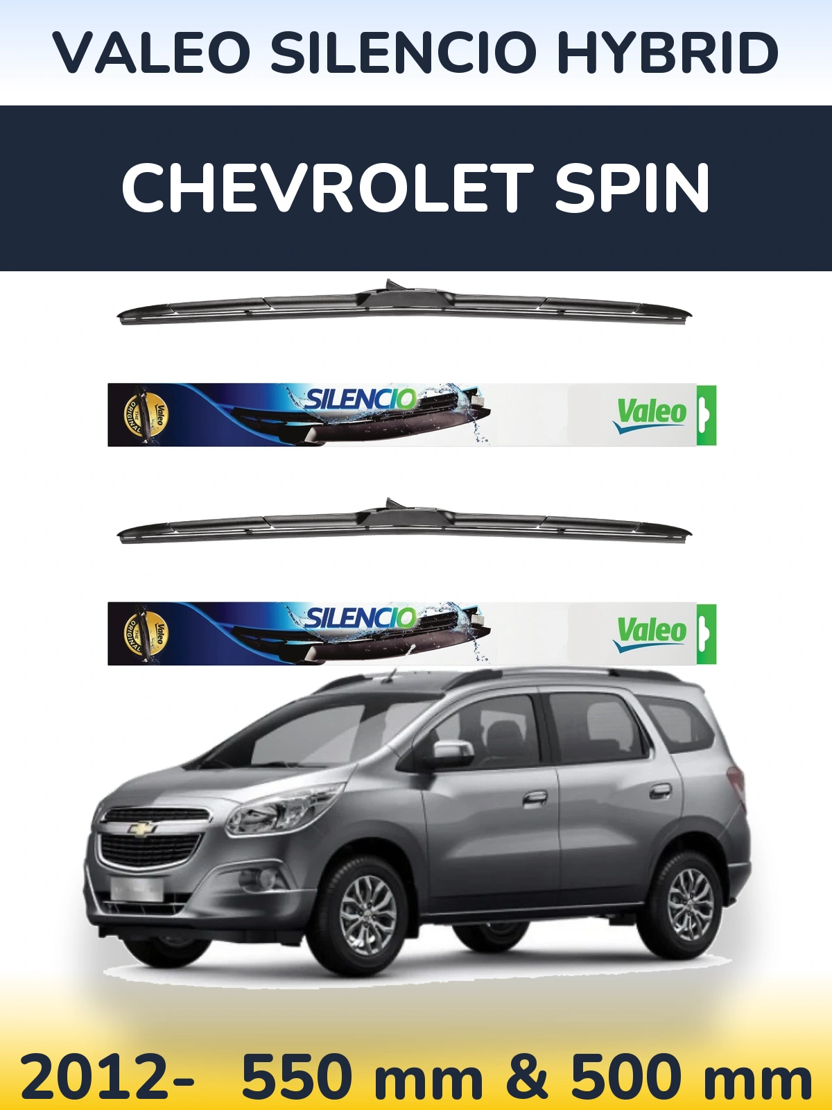 Комплект передних дворников Valeo Silencio Hybrid 550 & 500 мм для Chevrolet Spin 2012-2026