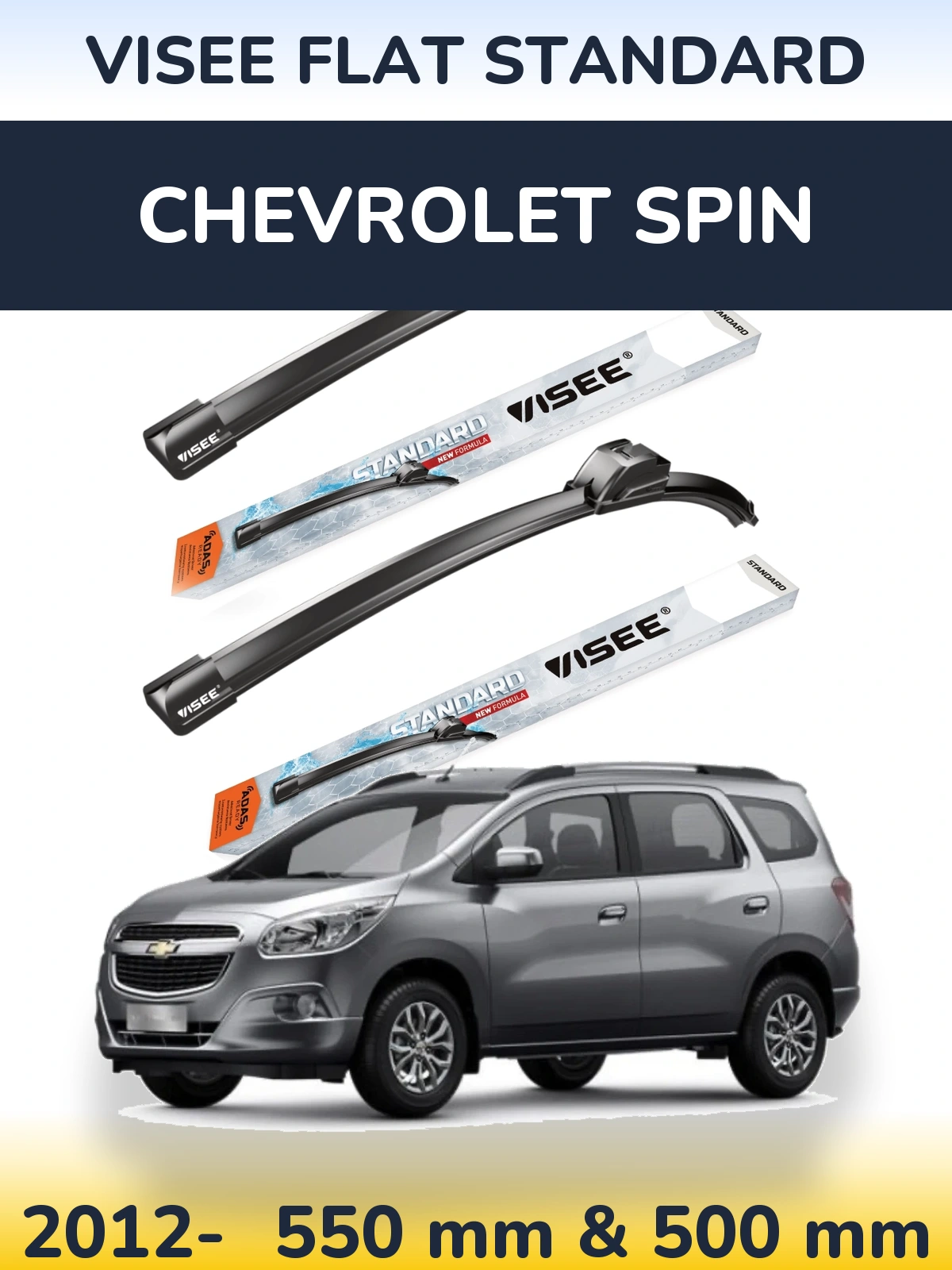 Komplet przednich wycieraczek VISEE FLAT STANDARD 550 & 500 mm do Chevrolet Spin 2012-2026