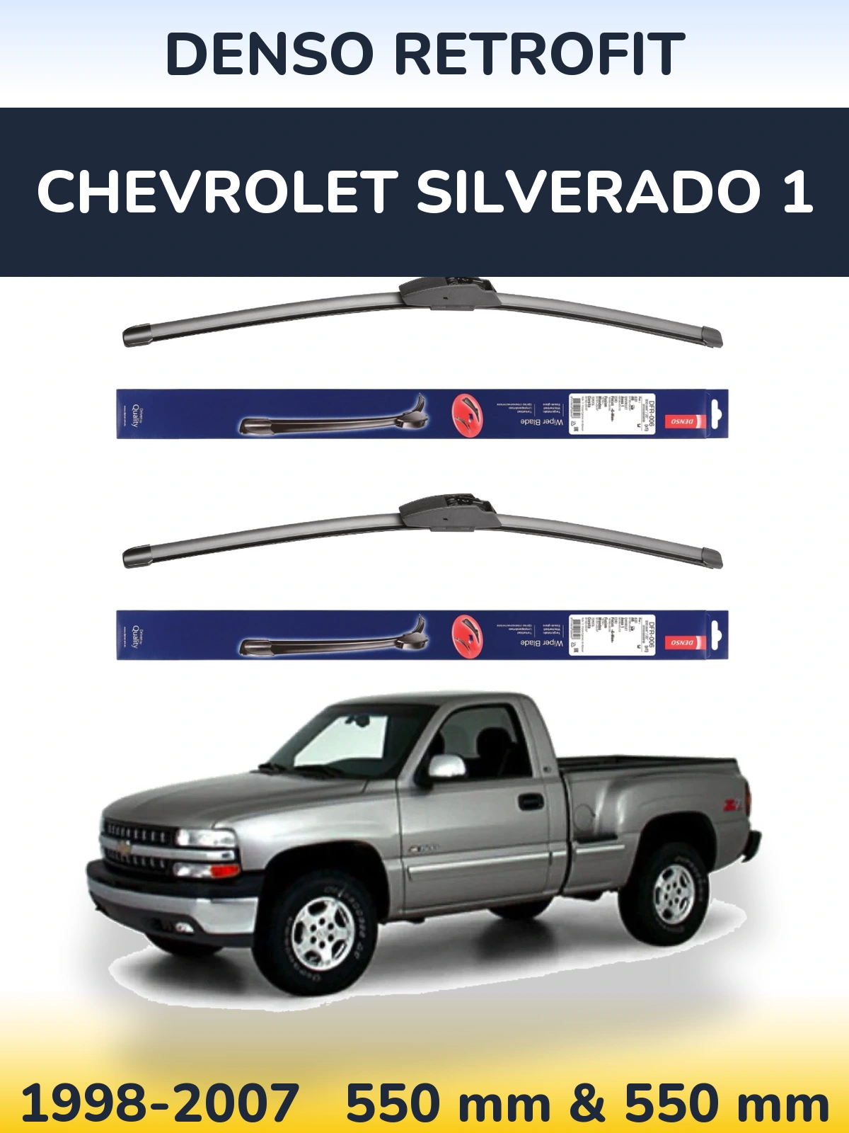 Front wiper blade set Denso Retrofit 550 & 550 mm for Chevrolet Silverado 1 1998-2007