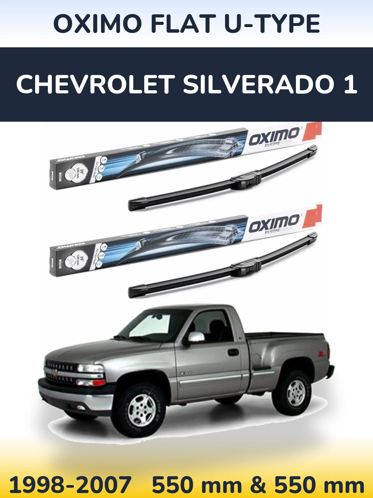 Комплект передних дворников Oximo Flat U-type 550 & 550 мм для Chevrolet Silverado 1 1998-2007