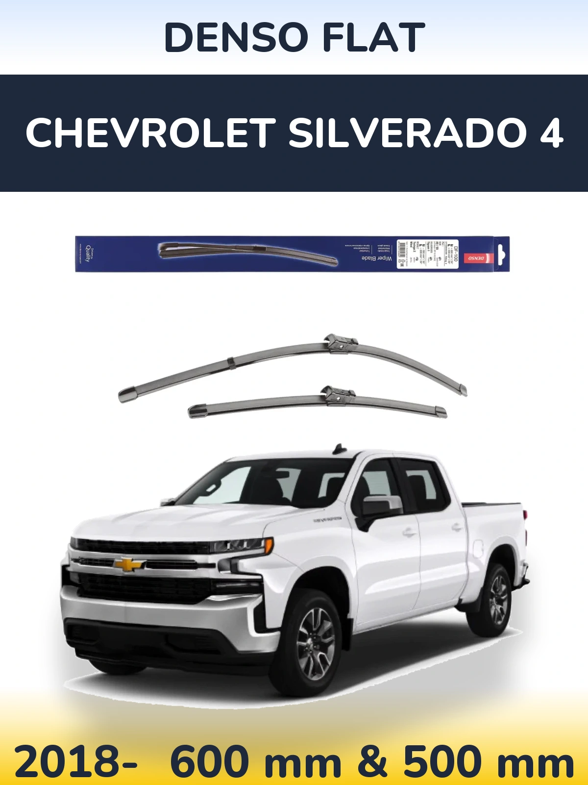Комплект передніх щіток Denso Flat 600 & 500 мм для Chevrolet Silverado 4 2018-2026