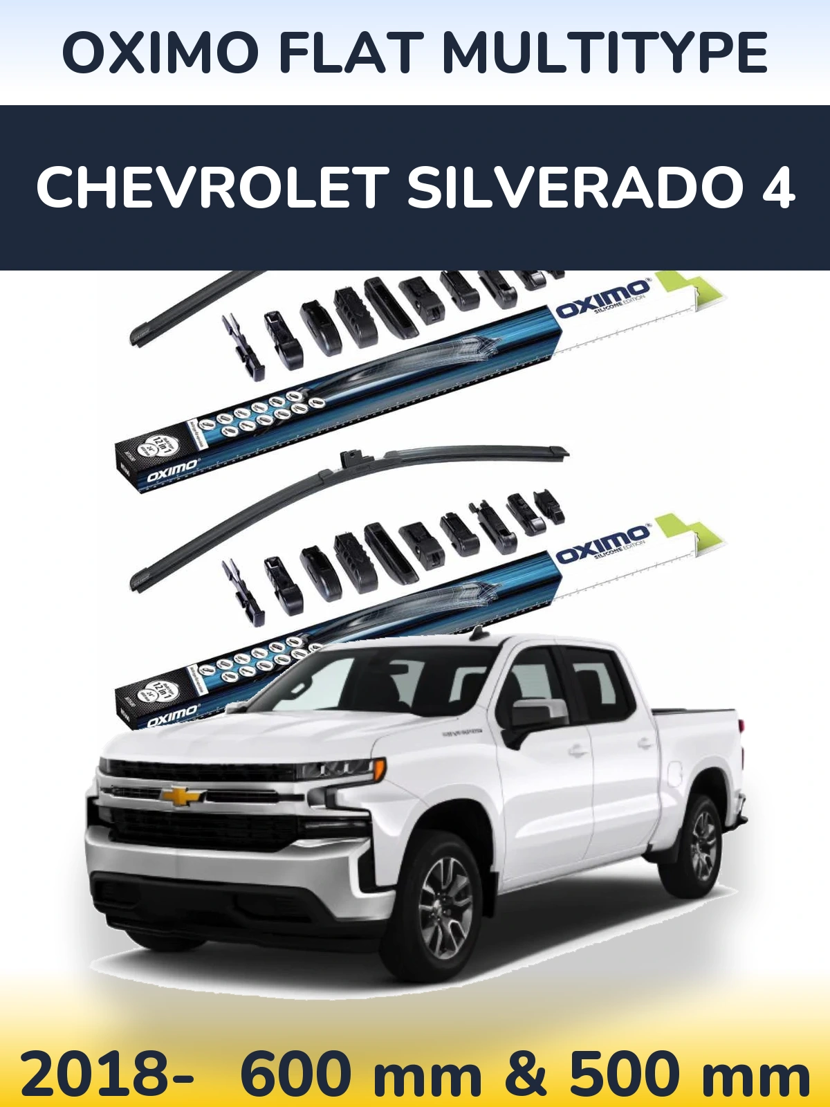 Komplet przednich wycieraczek Oximo Flat MultiType 600 & 500 mm do Chevrolet Silverado 4 2018-2026