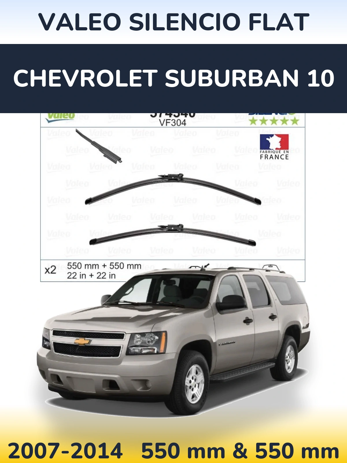 Komplet przednich wycieraczek Valeo Silencio Flat 550 & 550 mm do Chevrolet Suburban 10 2007-2014