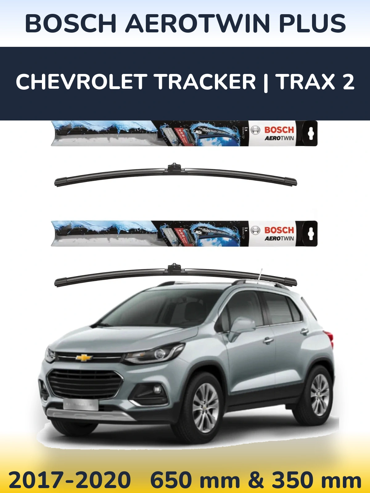 Front wiper blade set BOSCH AeroTwin Plus 650 & 350 mm for Chevrolet Tracker | Trax 2 2017-2020