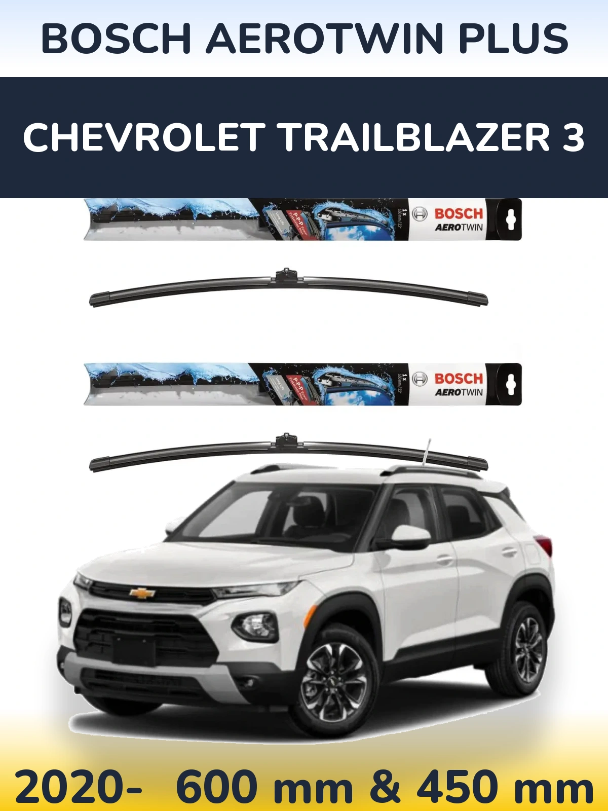 Front wiper blade set BOSCH AeroTwin Plus 600 & 450 mm for Chevrolet TrailBlazer 3 2020-2026