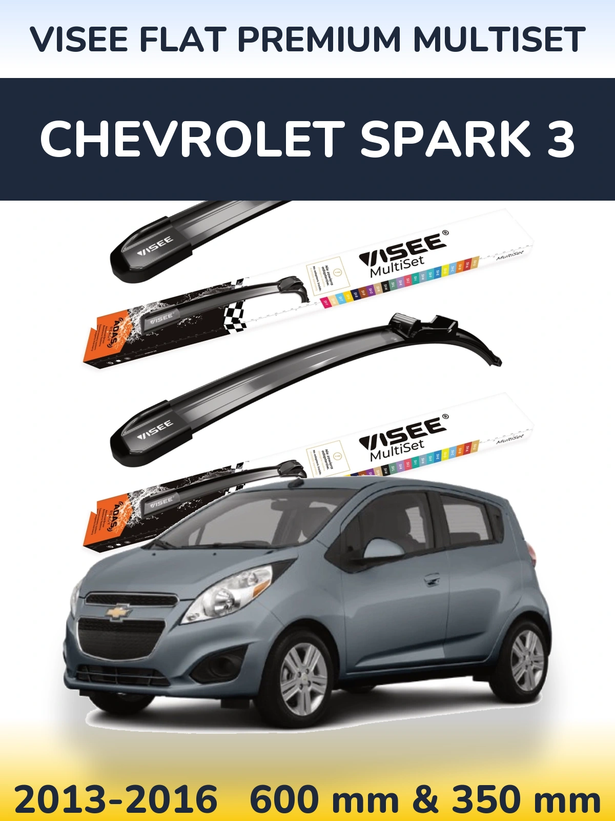 Комплект передних дворников VISEE FLAT PREMIUM MultiSet 600 & 350 мм для Chevrolet Spark 3 2013-2016