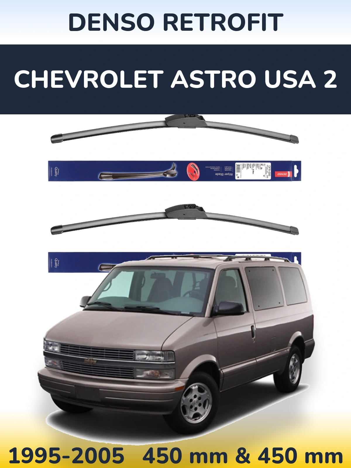 Komplet przednich wycieraczek Denso Retrofit 450 & 450 mm do Chevrolet Astro USA 2 1995-2005