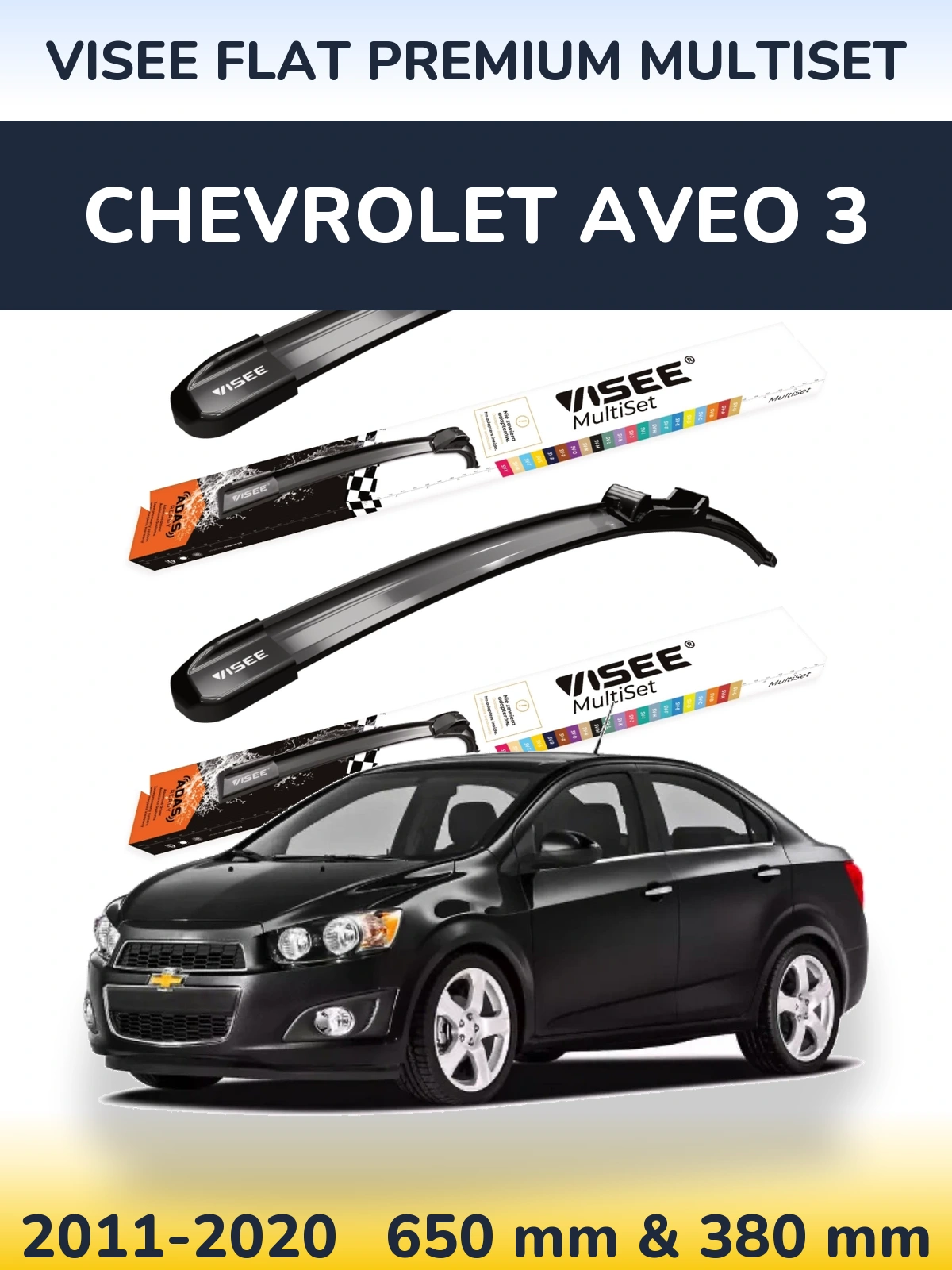 Komplet przednich wycieraczek VISEE FLAT PREMIUM MultiSet 650 & 380 mm do Chevrolet Aveo 3 2011-2020
