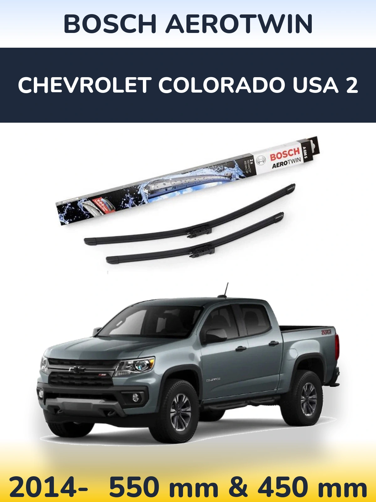 Komplet przednich wycieraczek BOSCH AeroTwin 550 & 450 mm do Chevrolet Colorado USA 2 2014-2026