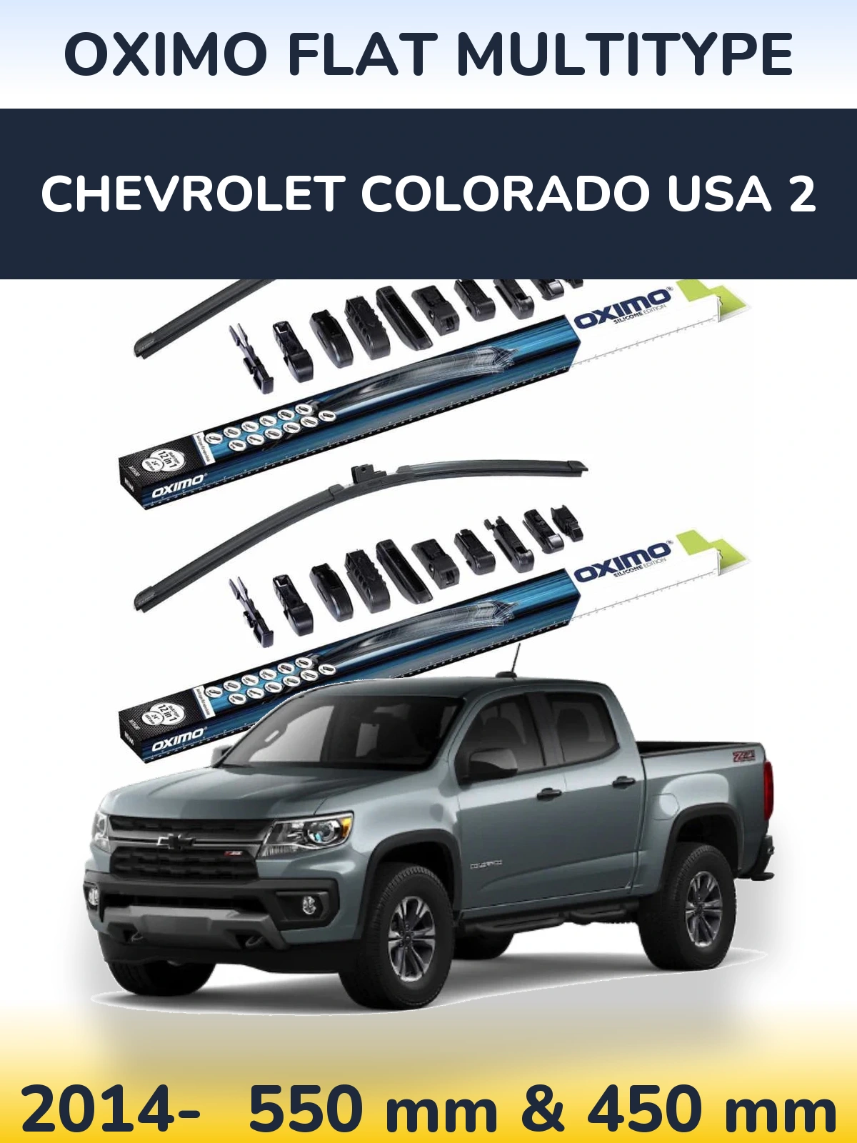 Комплект передних дворников Oximo Flat MultiТипe 550 & 450 мм для Chevrolet Colorado USA 2 2014-2026
