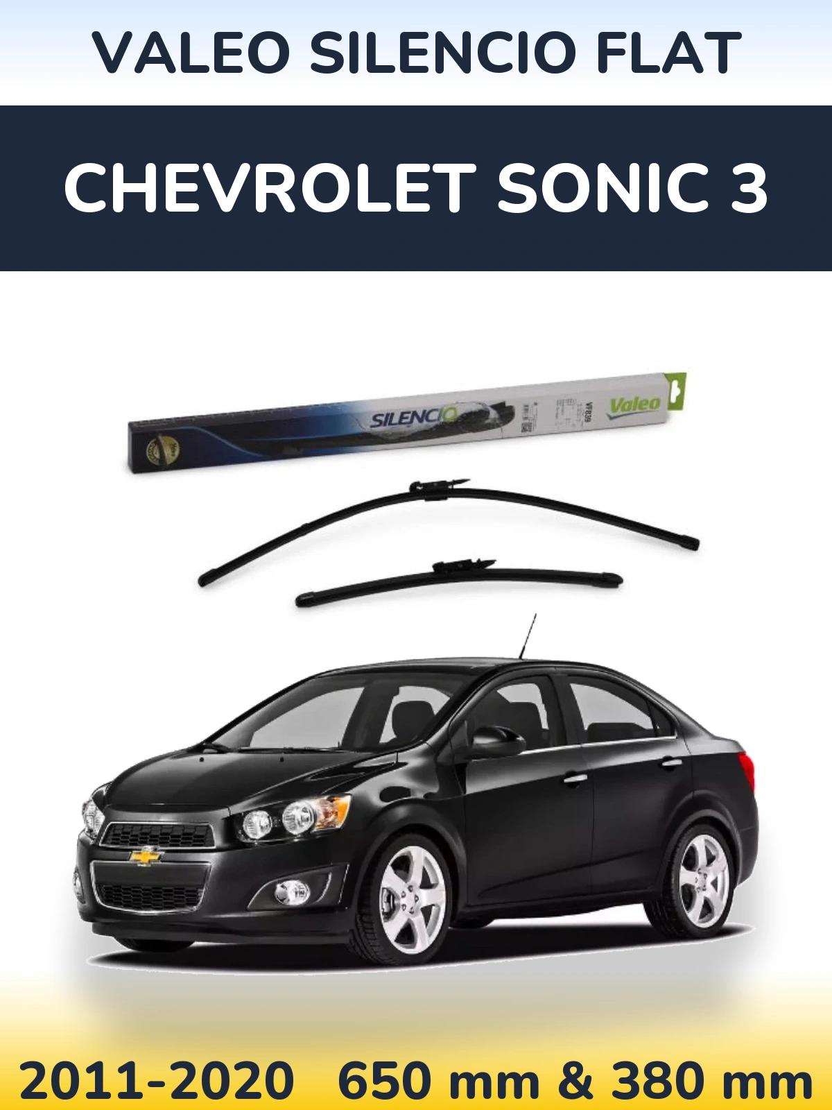 Komplet przednich wycieraczek Valeo Silencio Flat 650 & 380 mm do Chevrolet Sonic 3 2011-2020