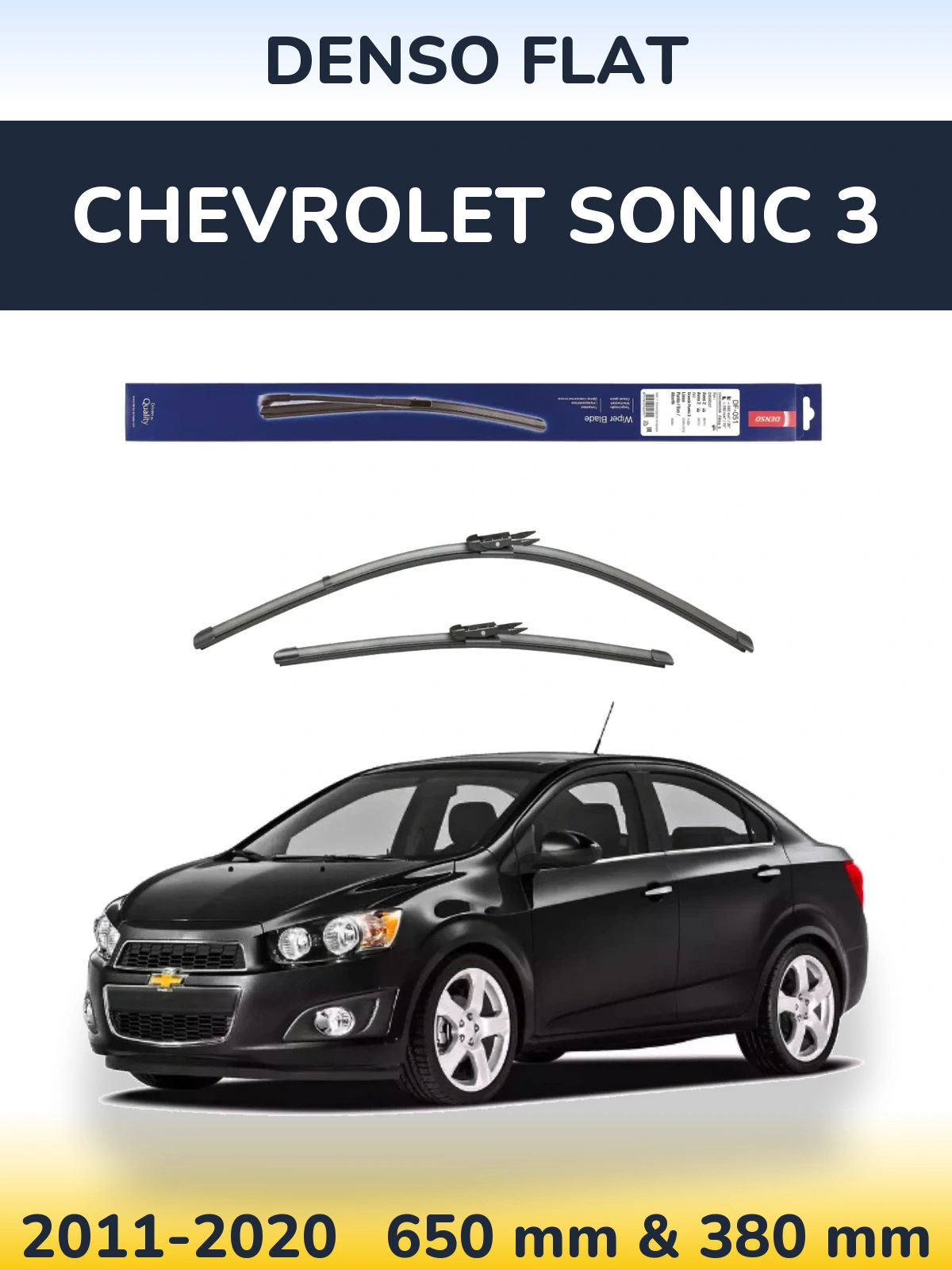 Front wiper blade set Denso Flat 650 & 380 mm for Chevrolet Sonic 3 2011-2020