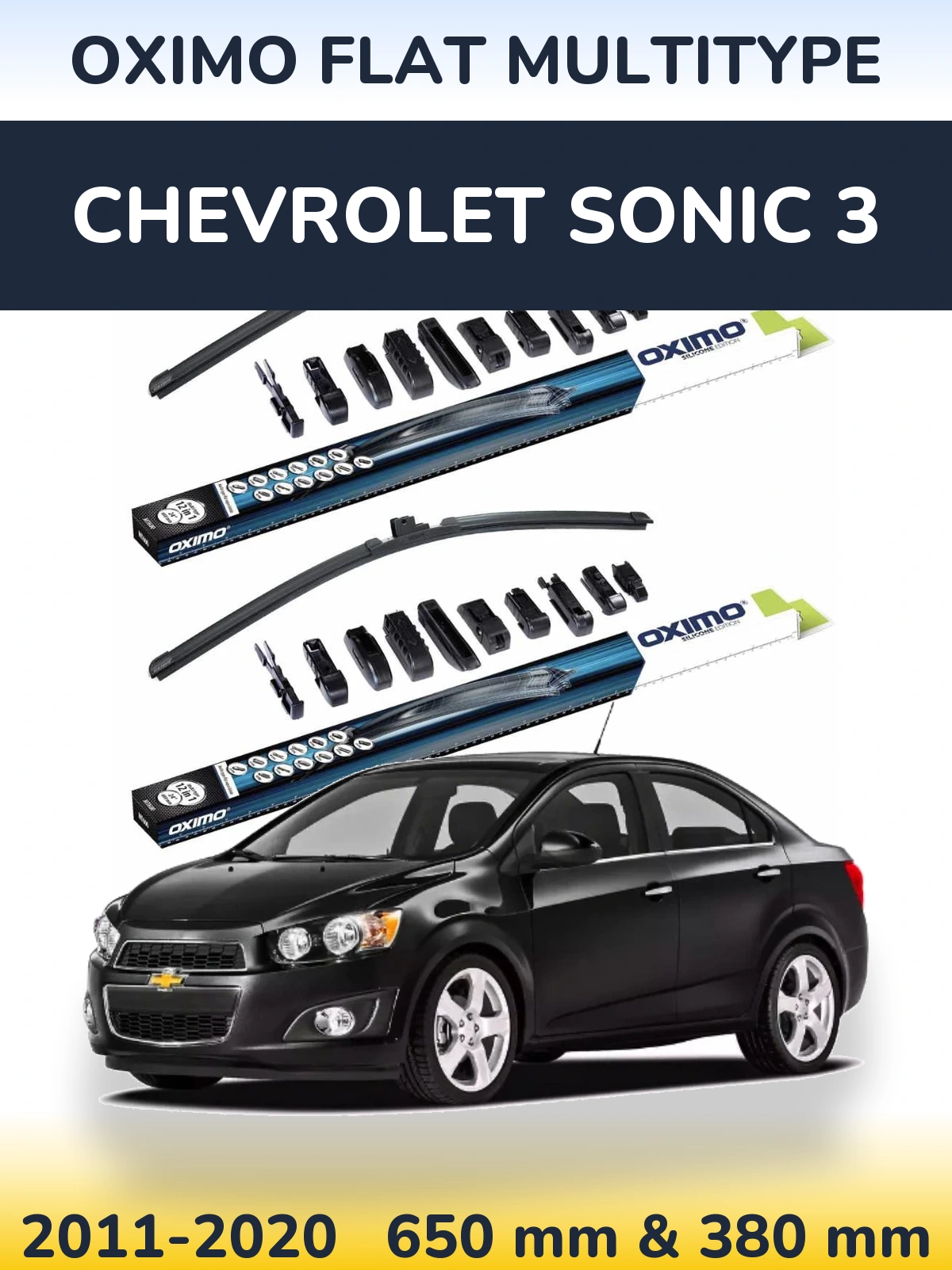 Комплект передних дворников Oximo Flat MultiТипe 650 & 380 мм для Chevrolet Sonic 3 2011-2020