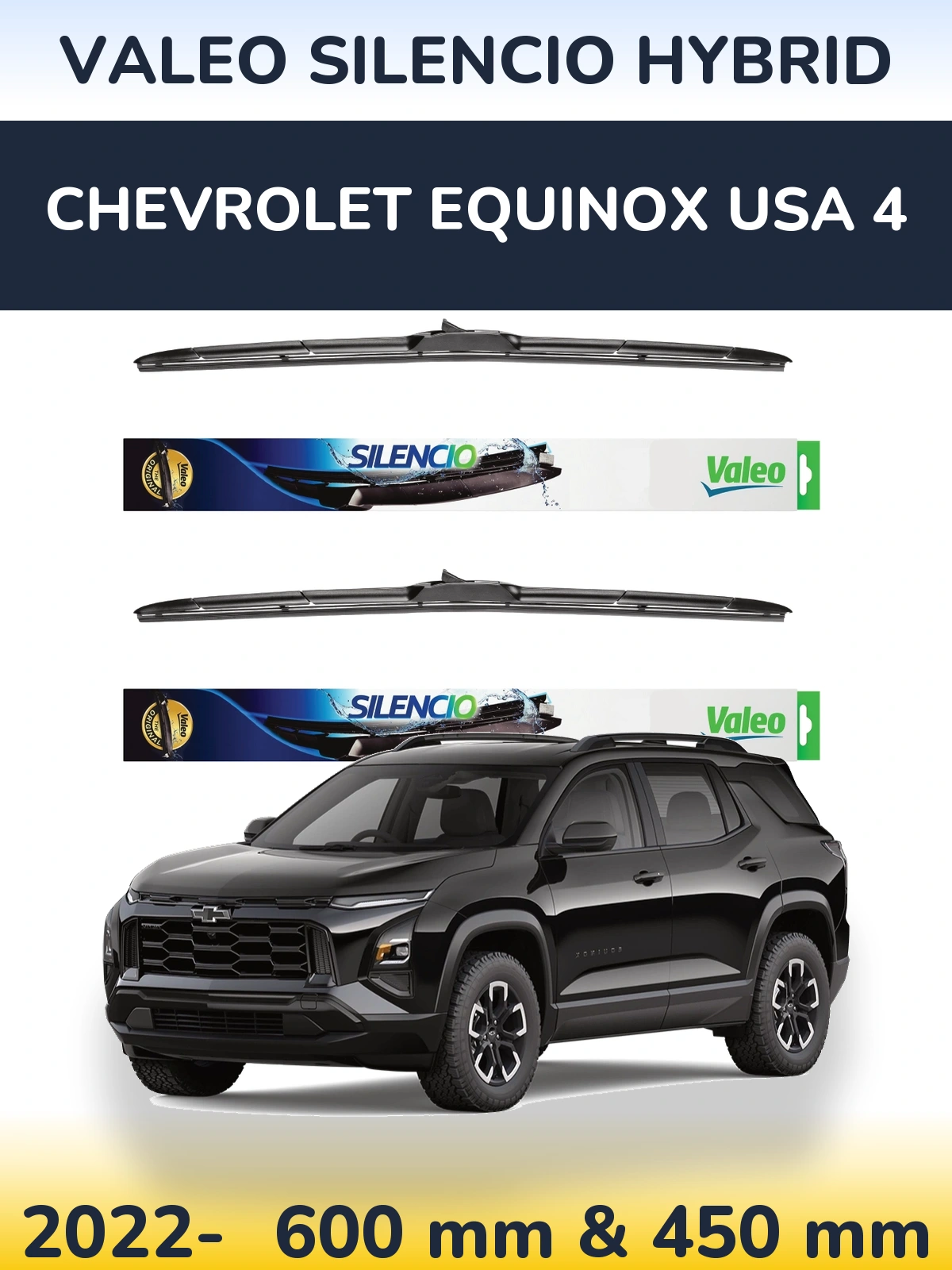Komplet przednich wycieraczek Valeo Silencio Hybrid 600 & 450 mm do Chevrolet Equinox USA 4 2022-2026